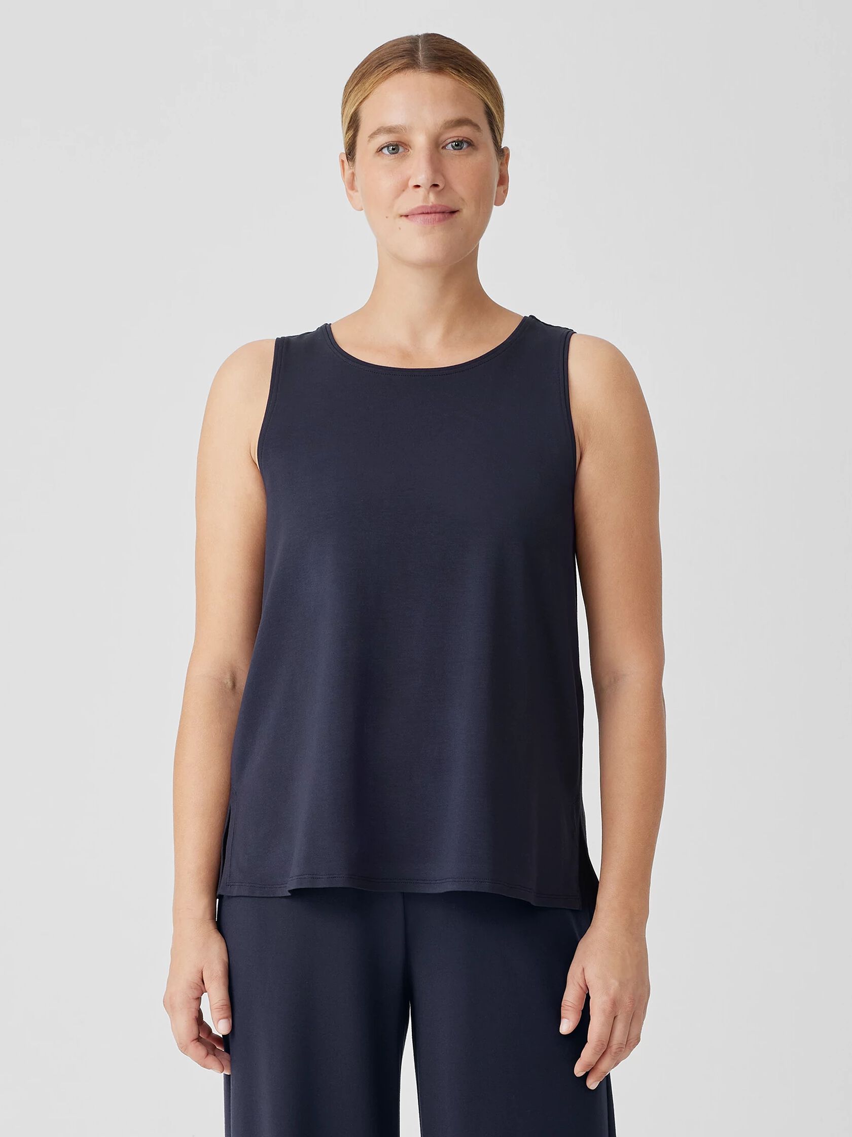 Stretch Jersey Knit Jewel Neck Tank