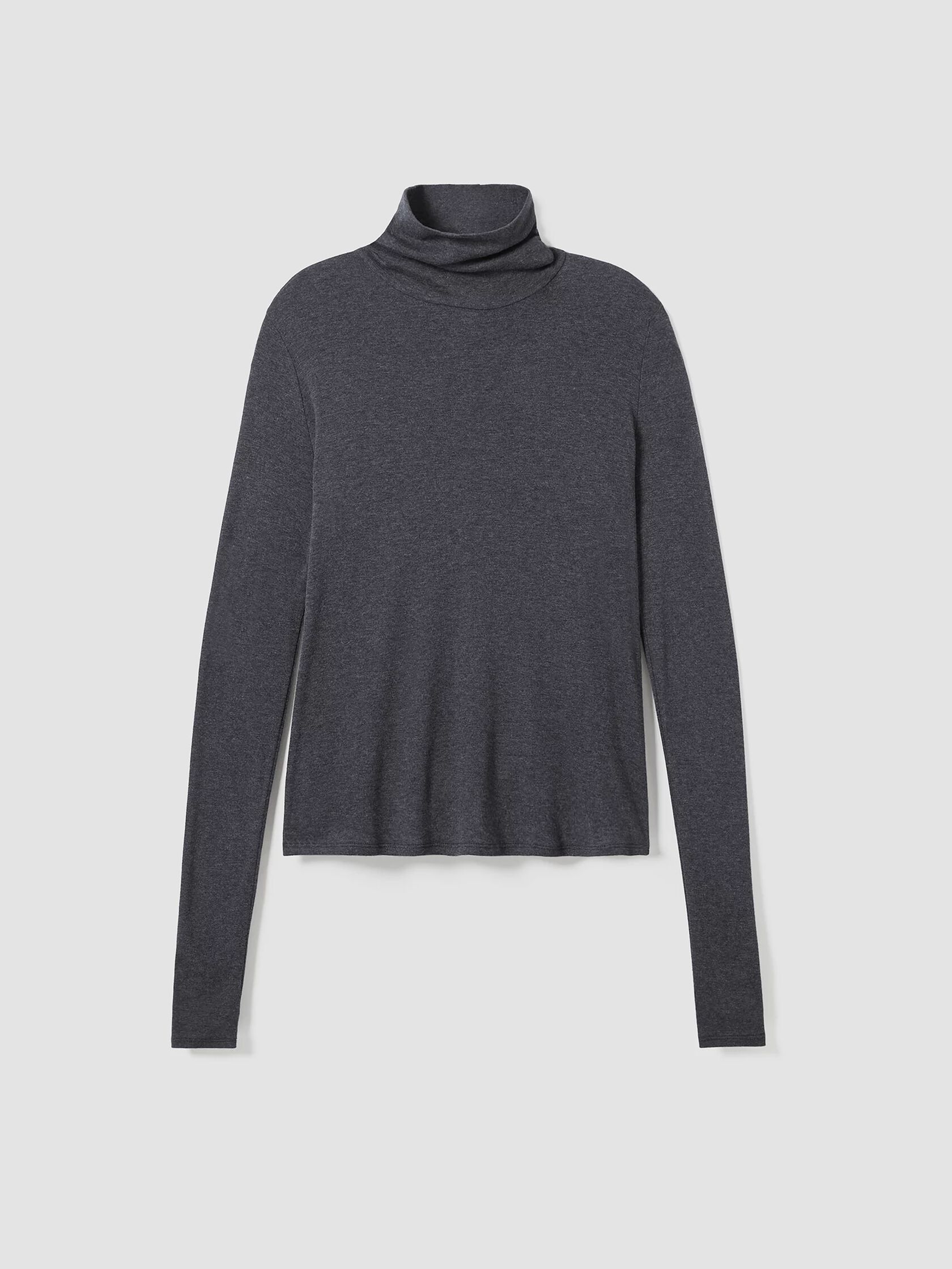 Ribbed Pima Cotton Blend Turtleneck Top