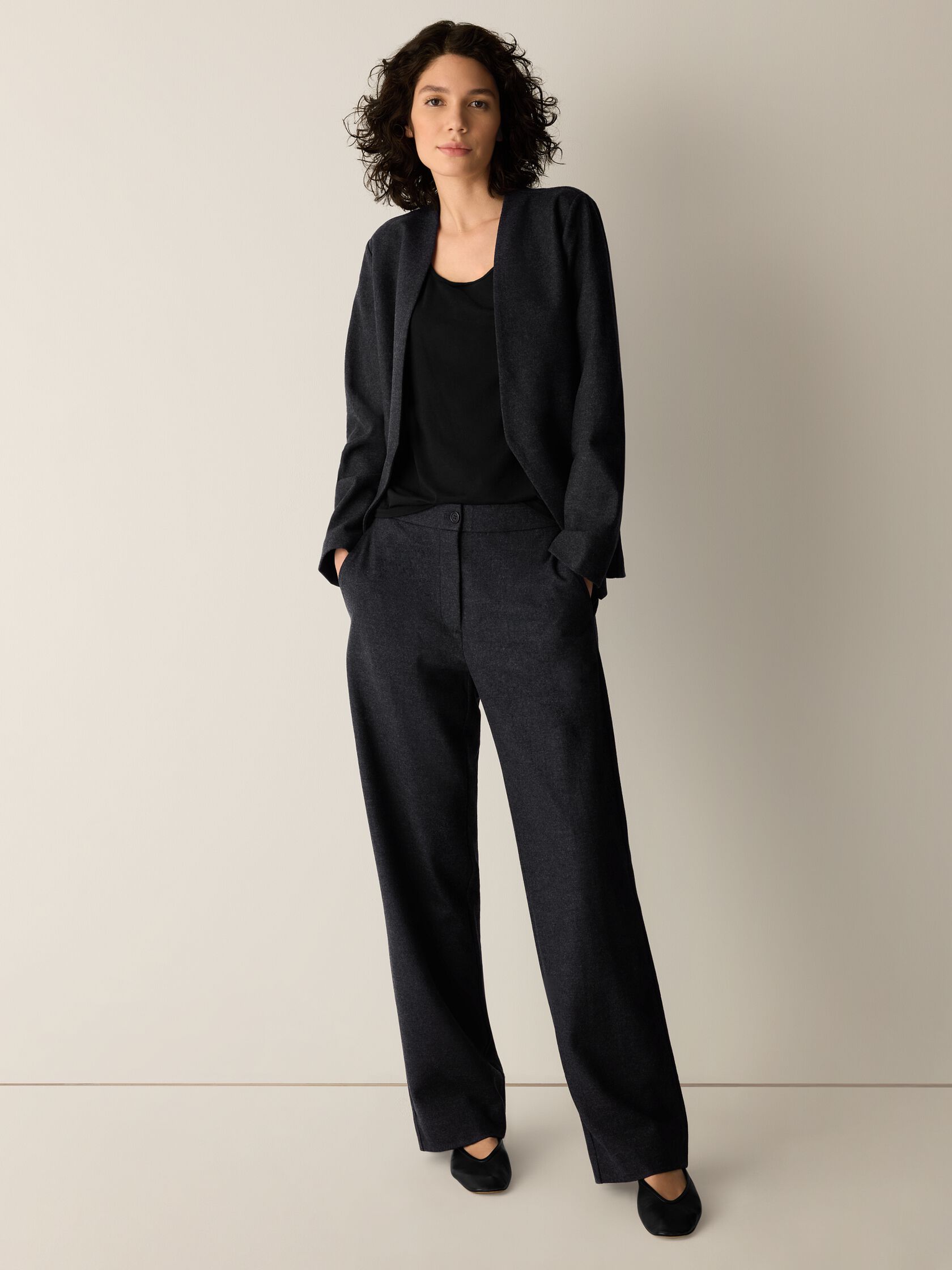 M&eacute;lange Felted Wool Jersey Full-Length Straight Trouser in&nbsp;Regenerative Wool