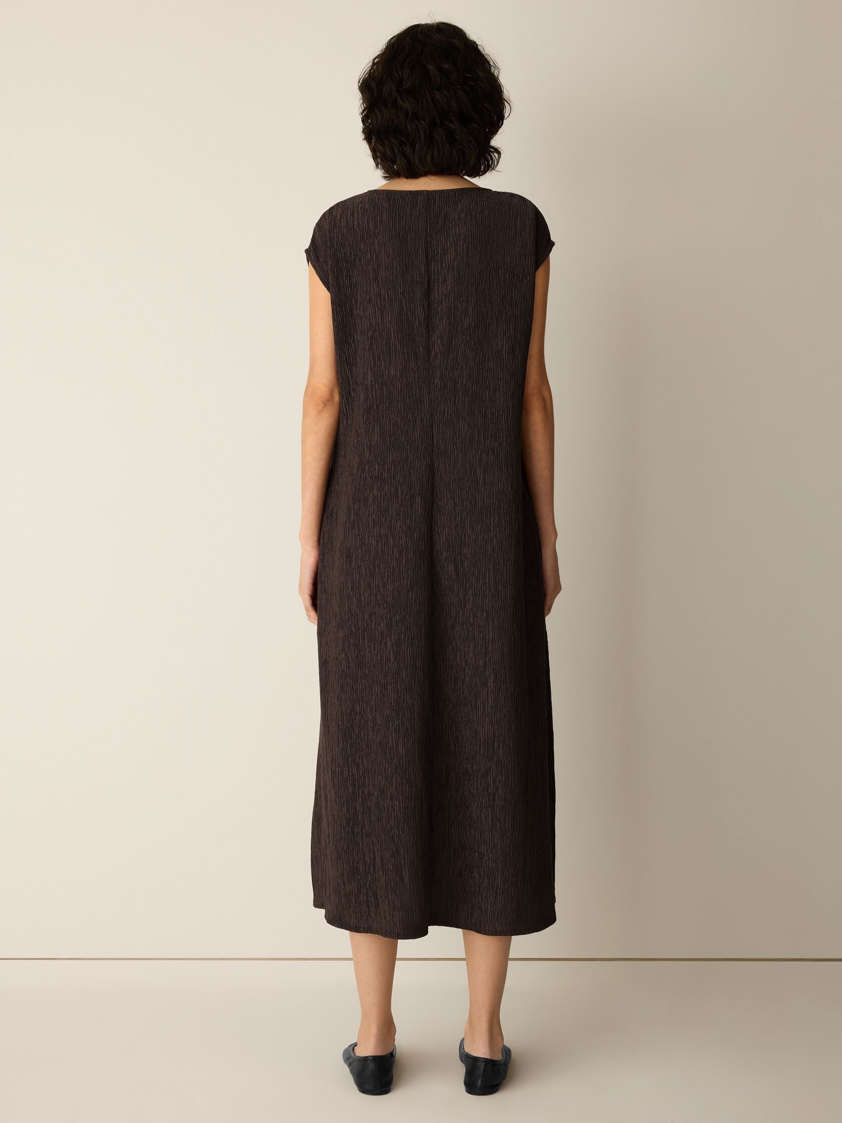 Woven Pliss&eacute; V-Neck Dress