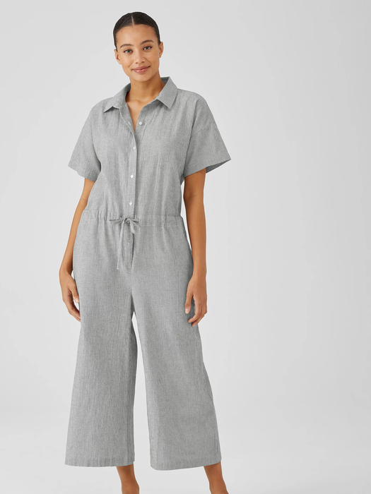 Organic Cotton Linen Ticking Stripe Jumpsuit