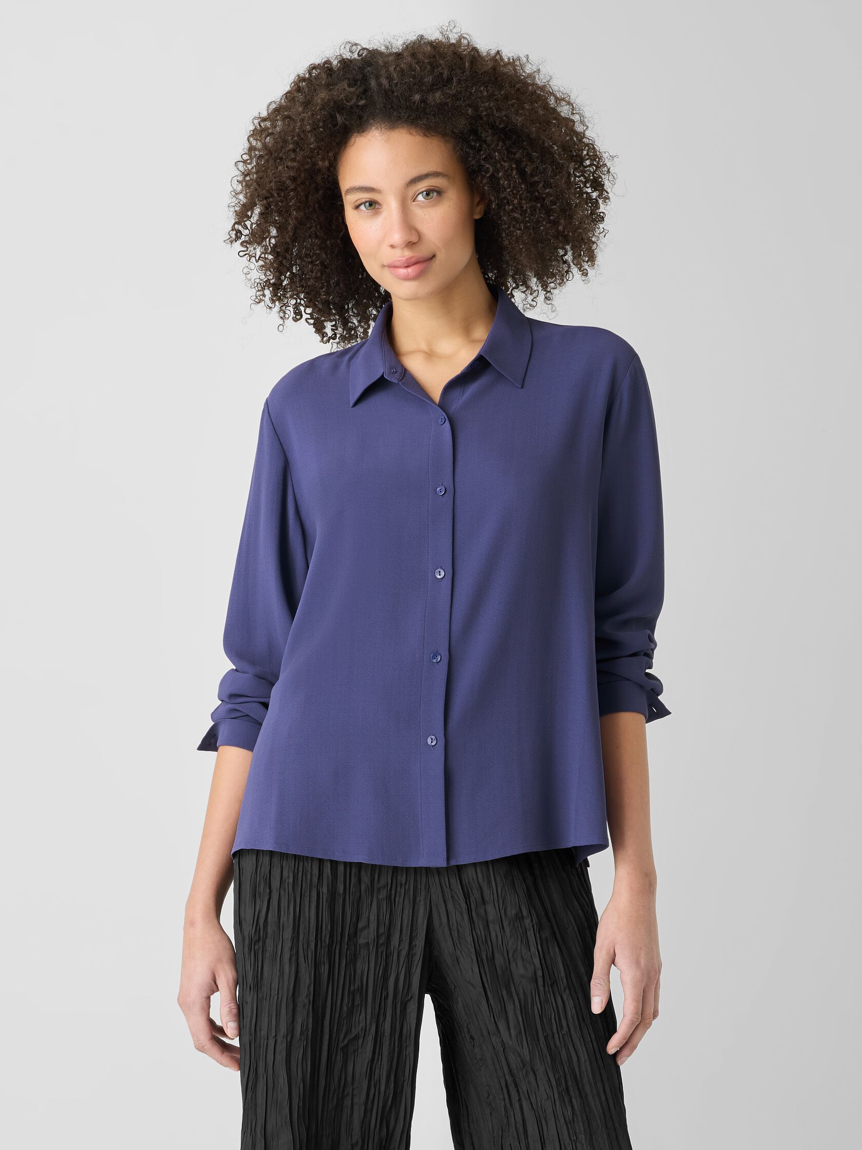 Silk Georgette Crepe Classic Collar Shirt