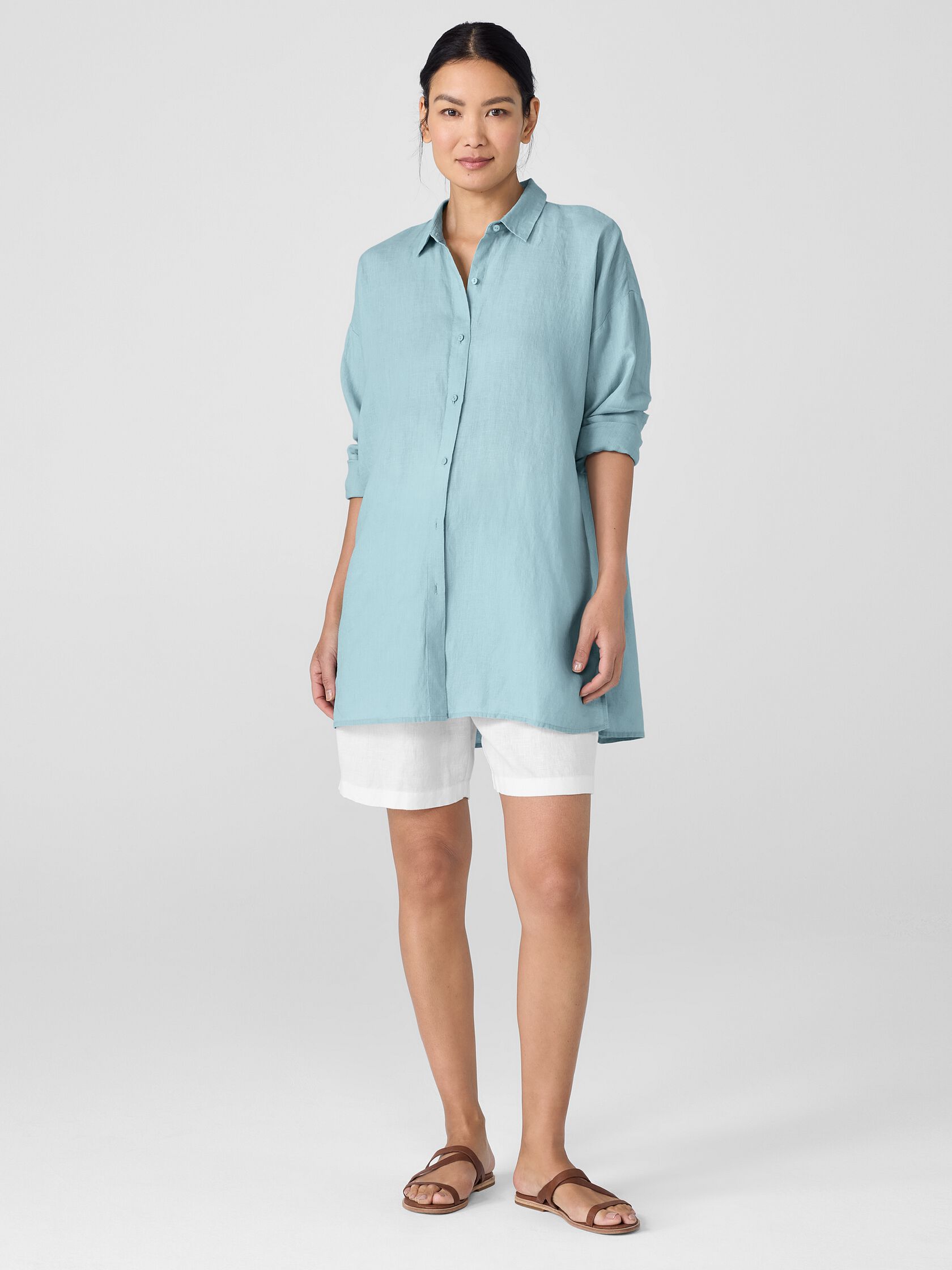 Organic Handkerchief Linen Classic Collar Long Shirt