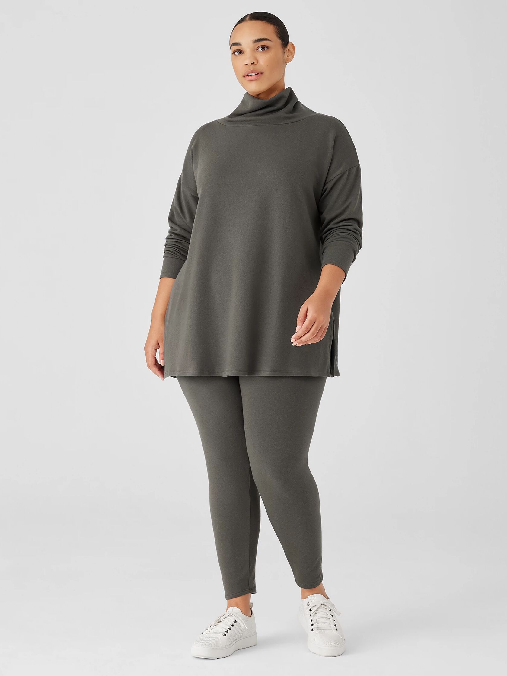 Cozy Brushed Terry Hug Funnel Neck Long Top