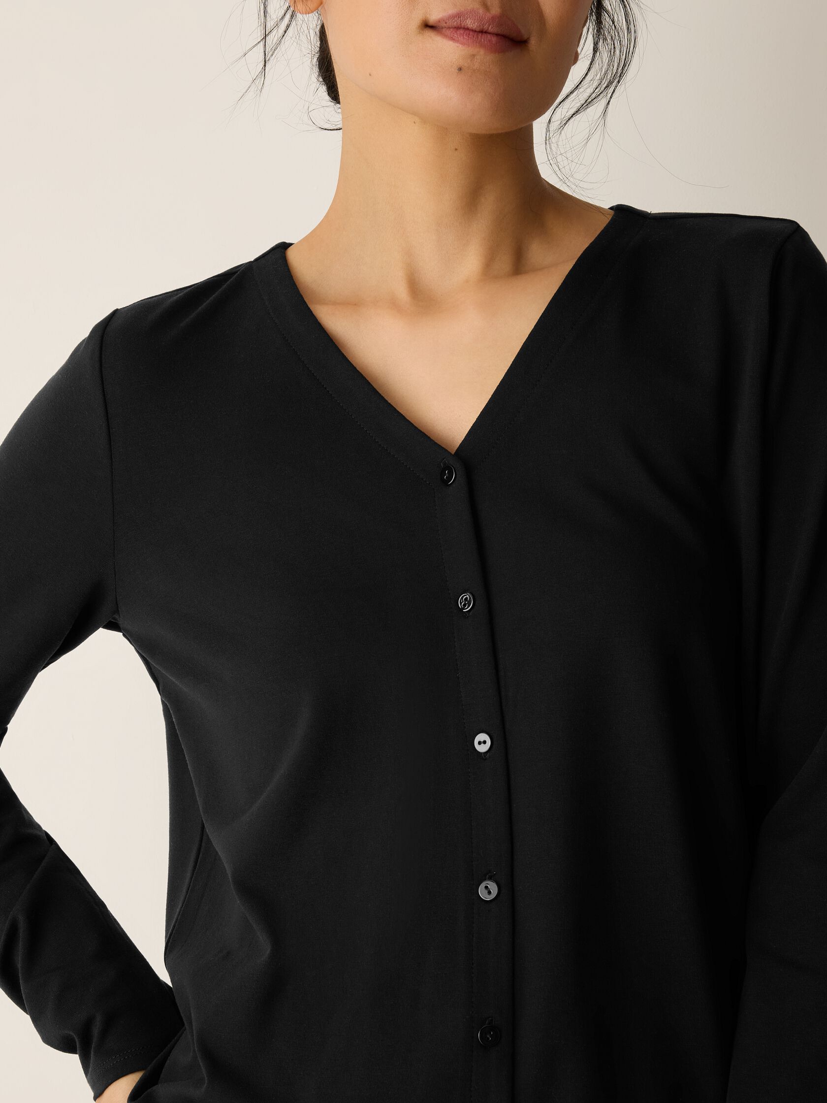 Stretch Jersey Knit Button-Front Top