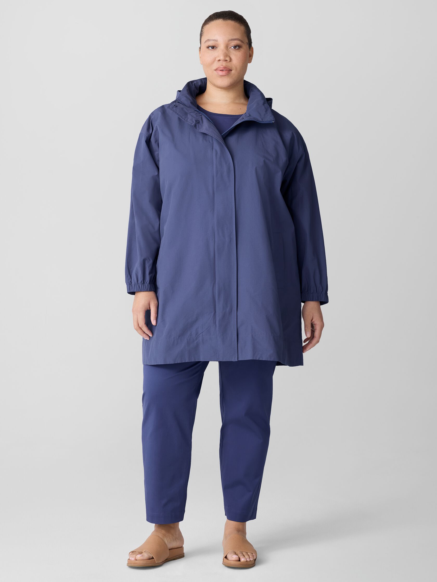 Light Cotton Nylon Stand Collar Long Coat