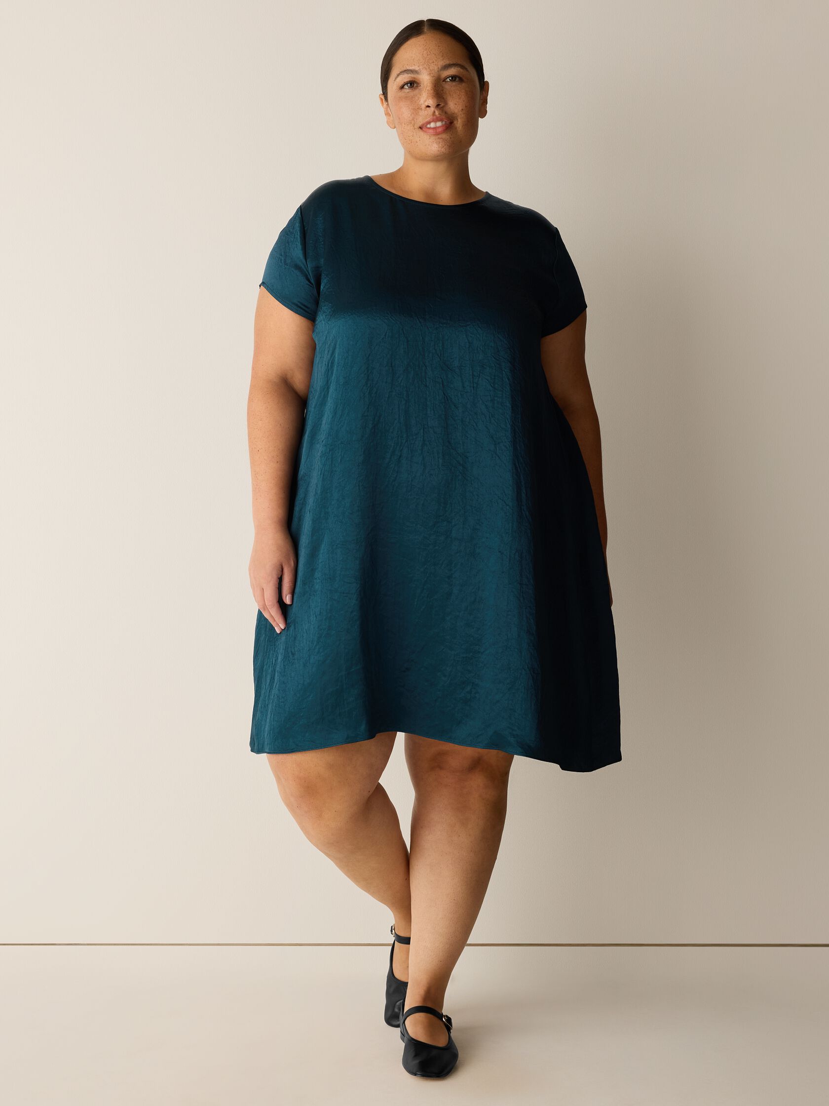 Textured Satin Round Neck Dress