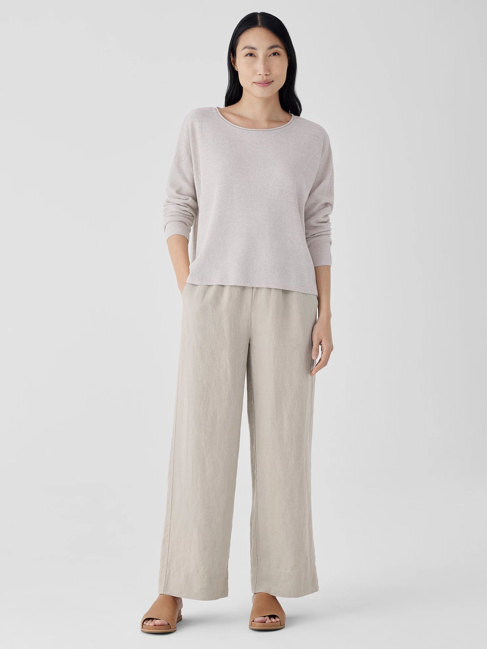 Organic Linen Cotton Jewel Neck Box-Top