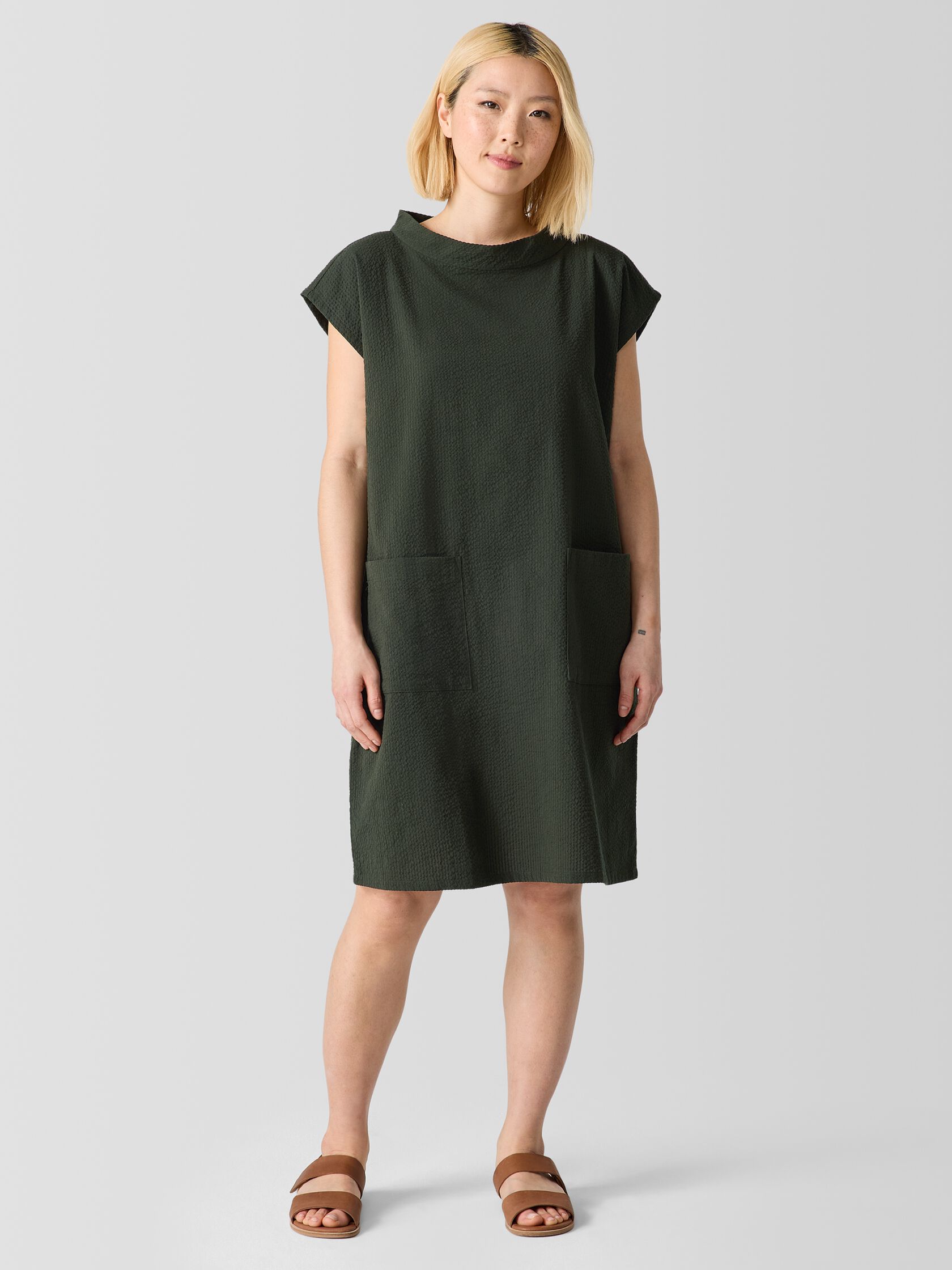 Organic Cotton Ripple Mock Neck Dress