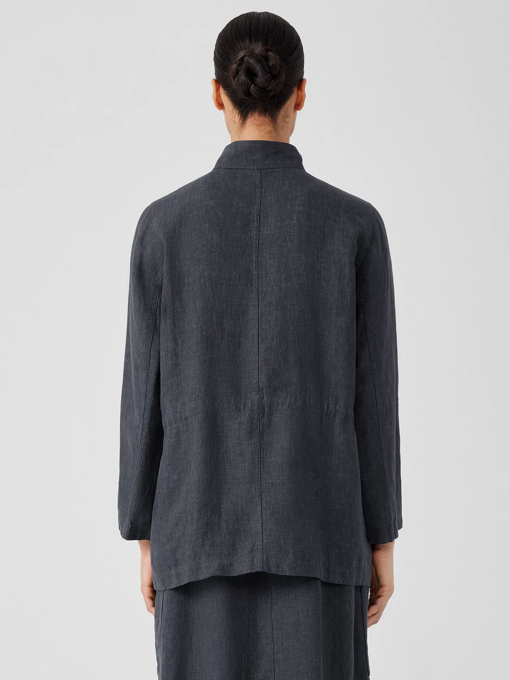 Washed Organic Linen Délavé Stand Collar Jacket