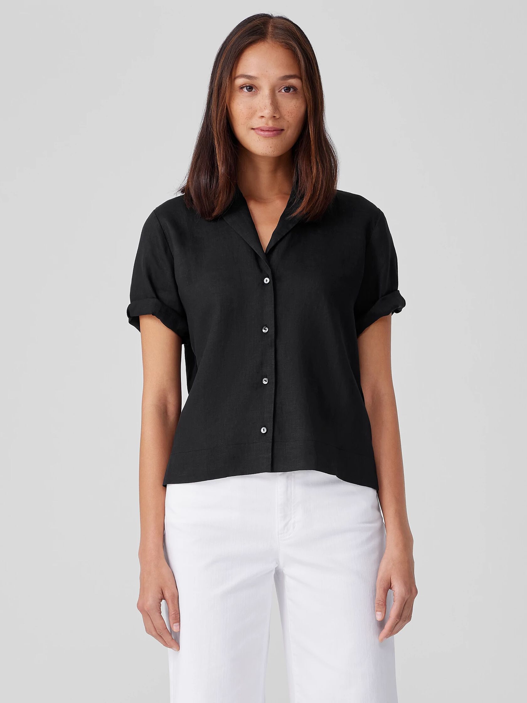 Handkerchief Linen Notch Collar Shirt