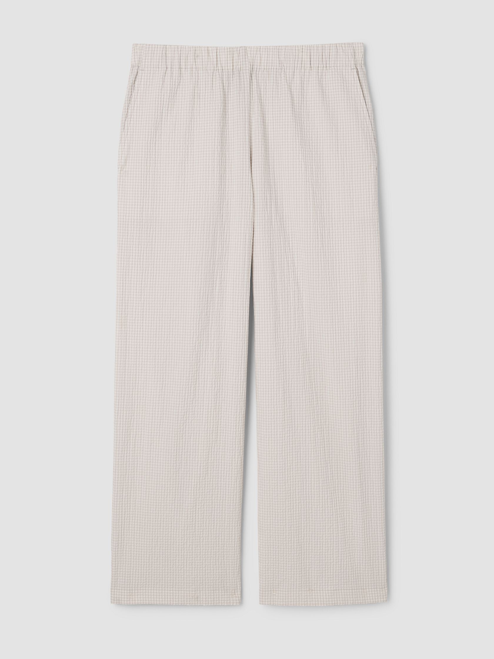 Organic Cotton Pucker Check Wide-Leg Pant