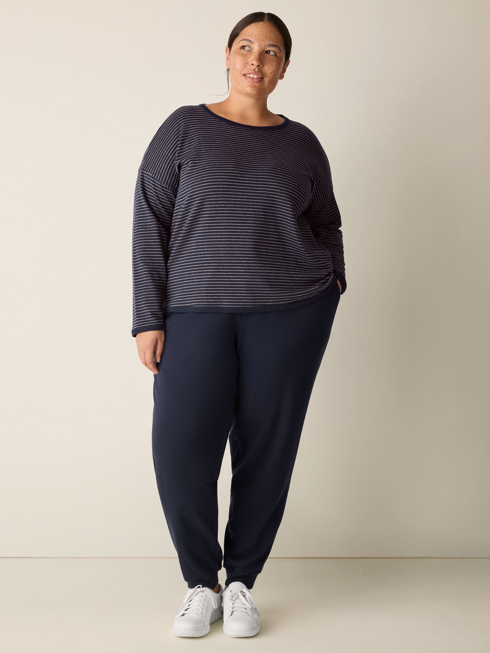 Striped Cozy Brushed Terry Box-Top
