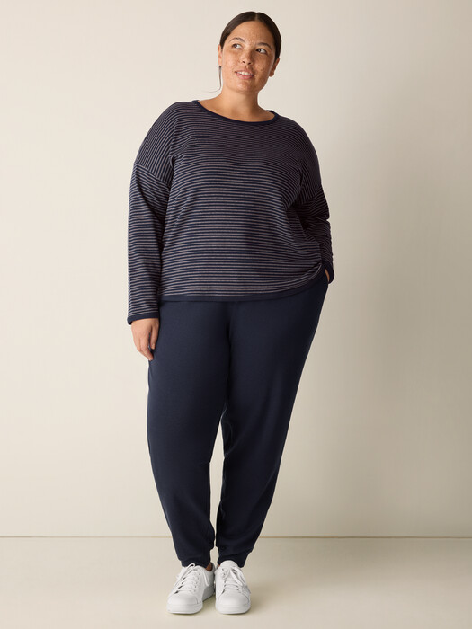 Striped Cozy Brushed Terry Box-Top EILEEN FISHER
