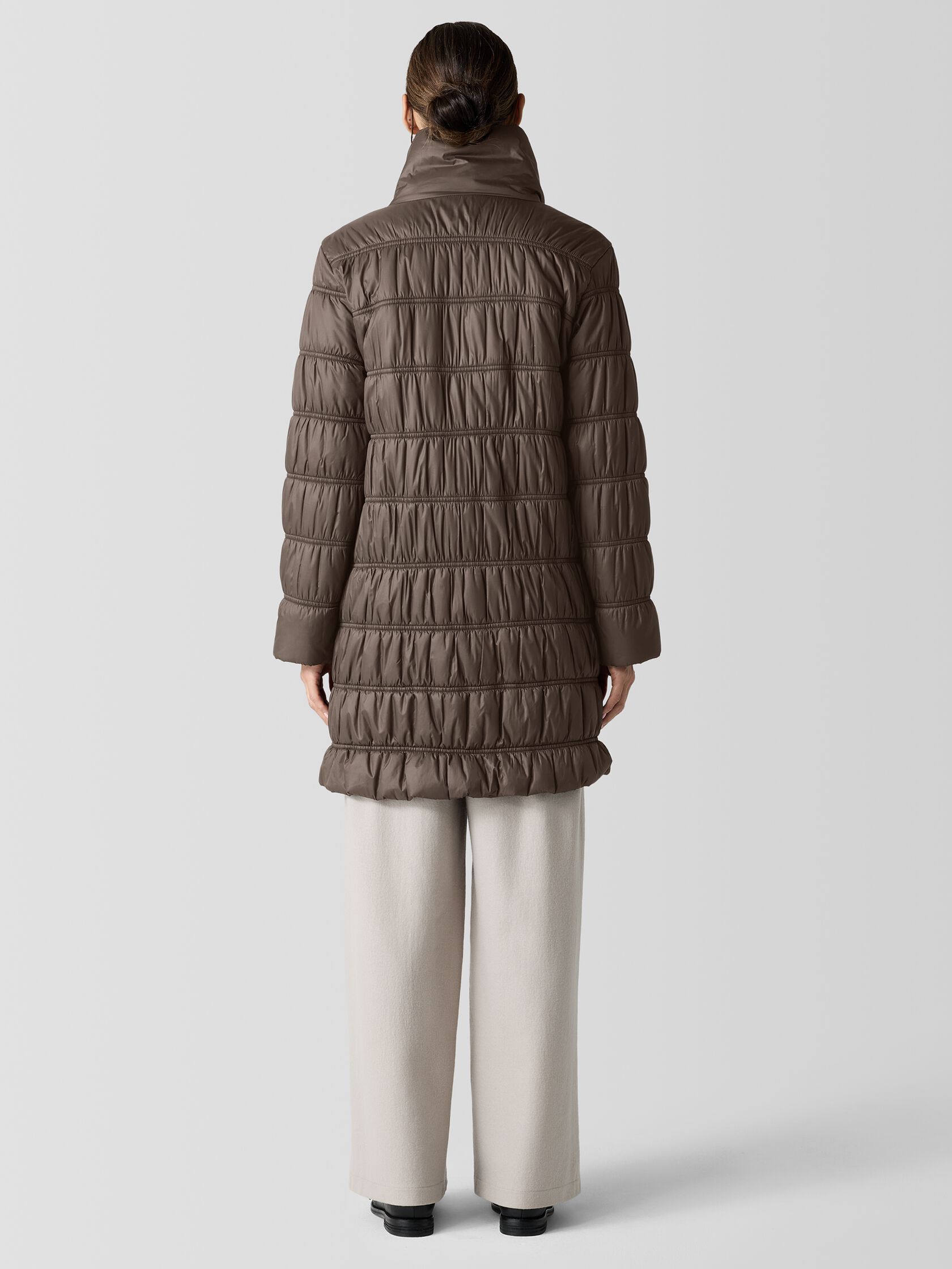 Eggshell Recycled Nylon Stand Collar Coat