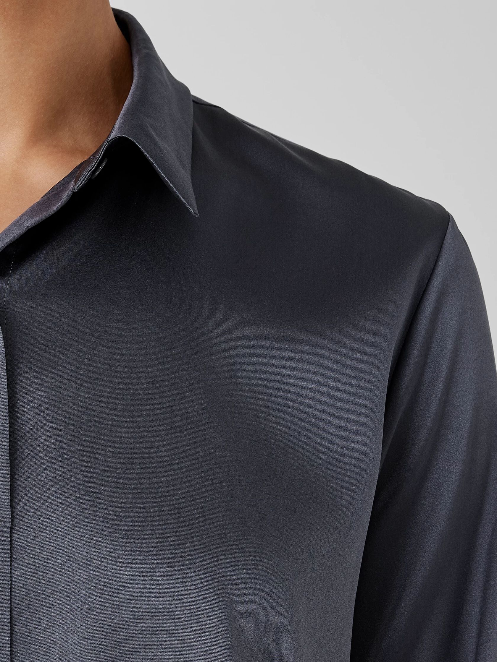 Stretch Silk Charmeuse Classic Collar Shirt