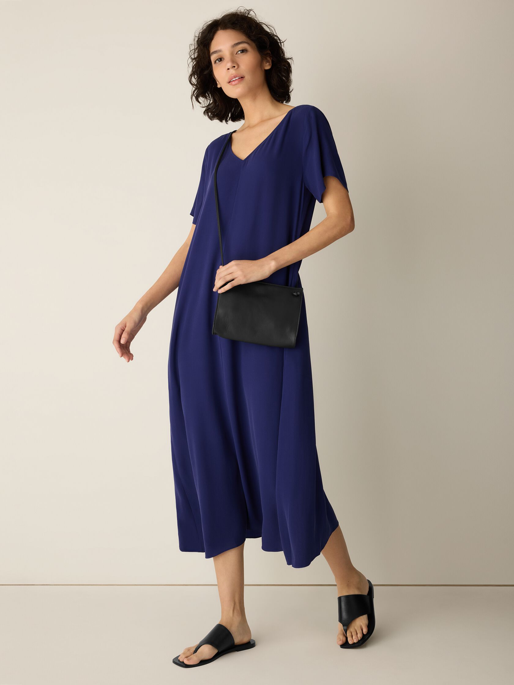Silk Georgette Crepe V-Neck Dress