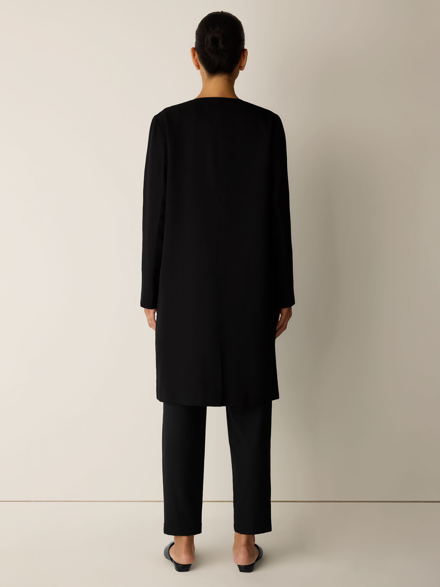 Textured Silk Weave Round Neck Coat