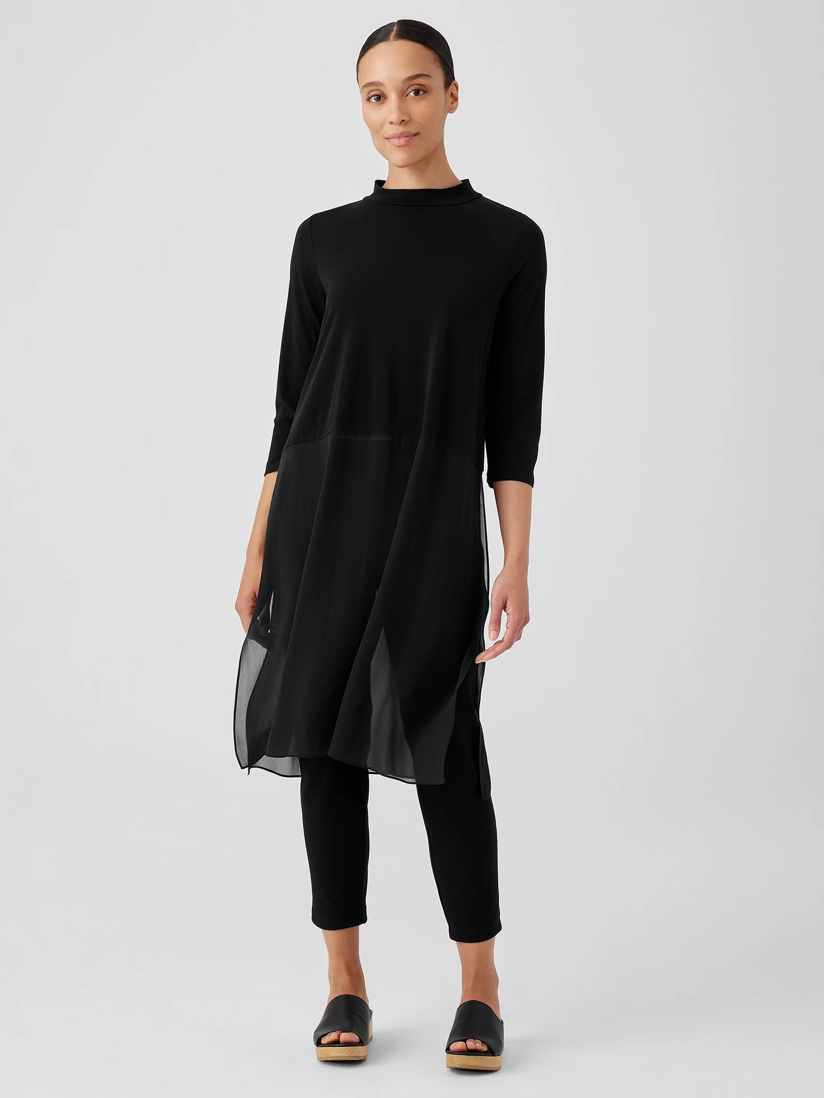 Stretch Silk Jersey Mock Neck Top