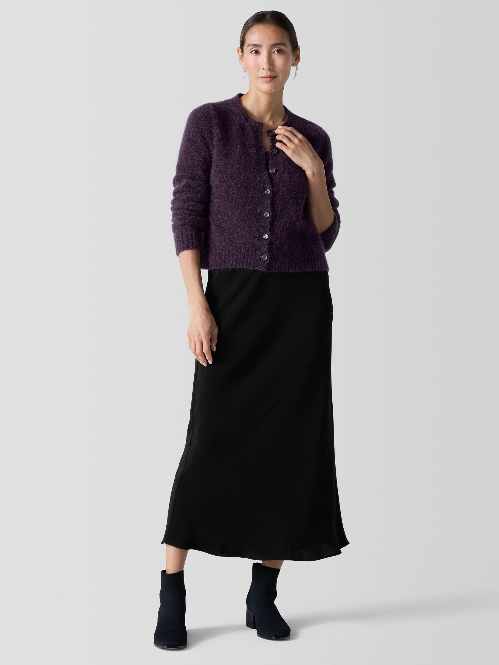 Mohair Plush Mélange Crew Neck Cardigan
