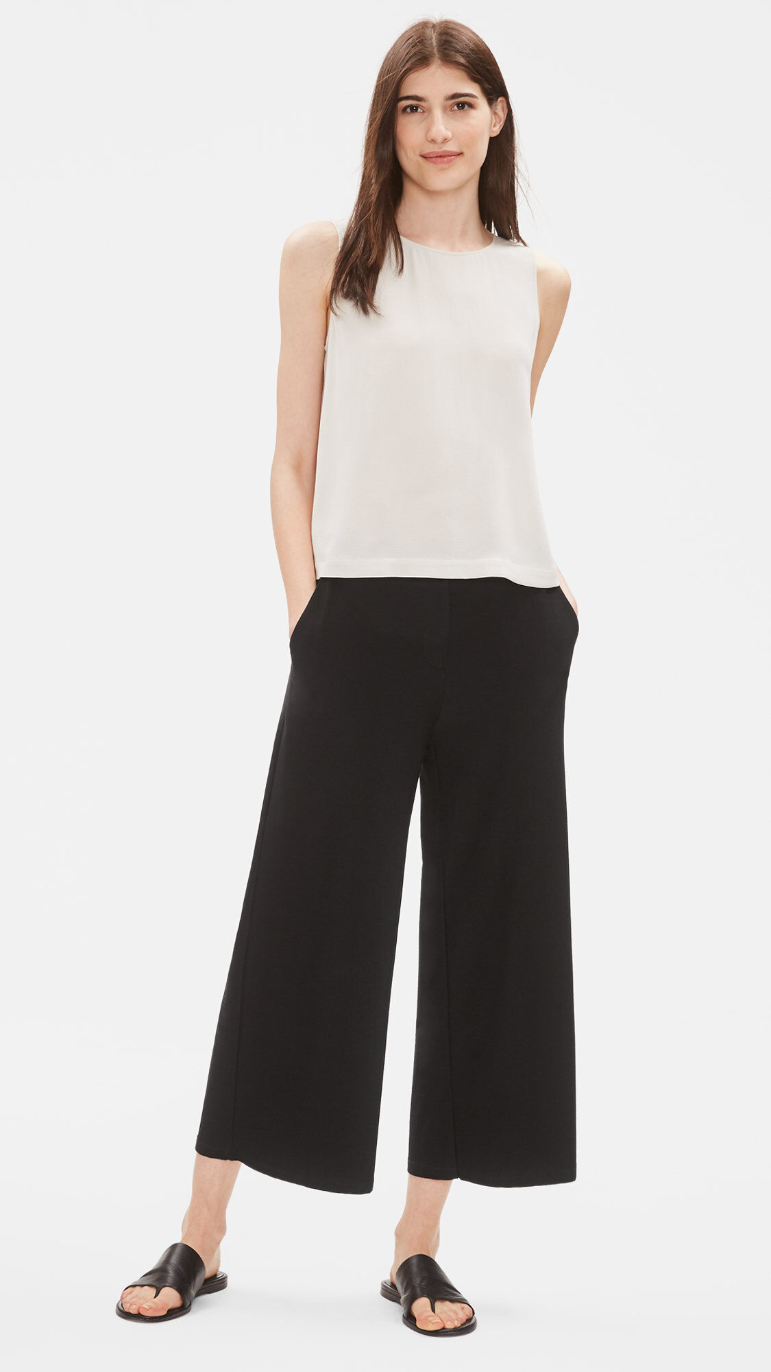 System Lightweight Washable Stretch Crepe Wide-leg Pant | EILEEN 