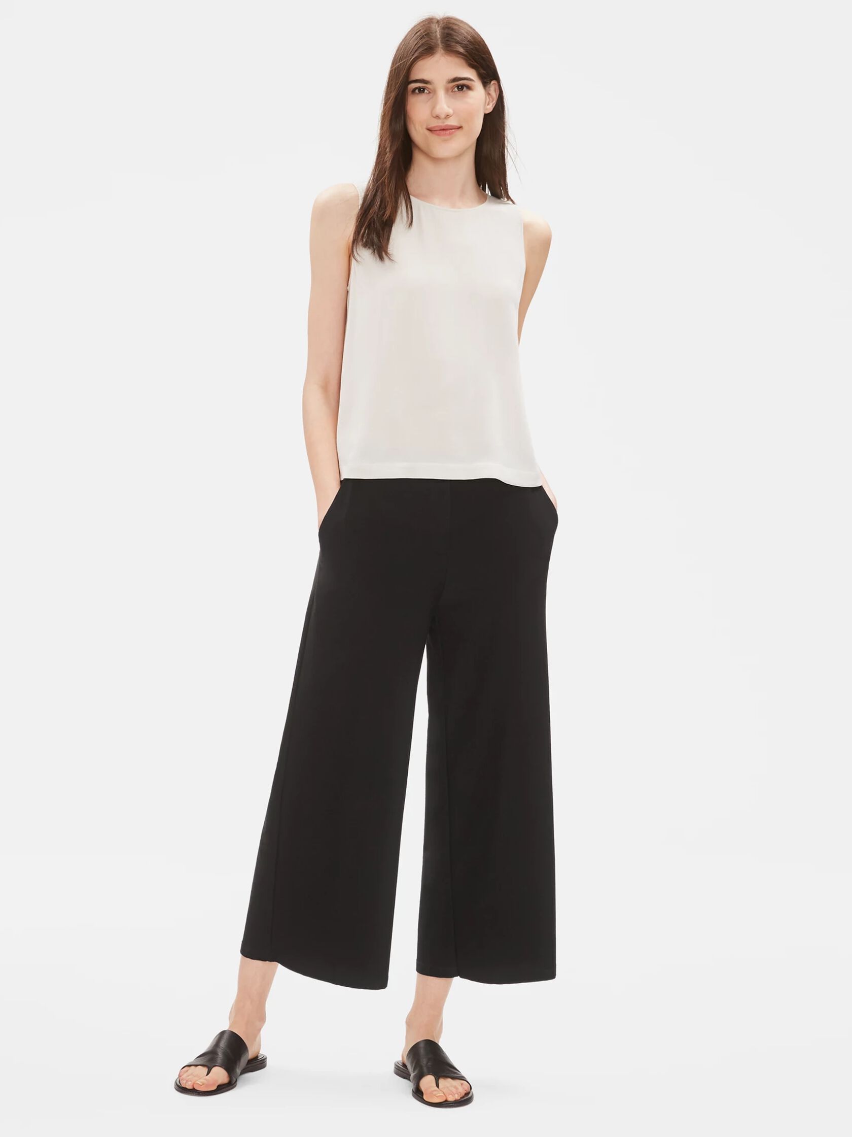 System Lightweight Washable Stretch Crepe Wide-leg Pant