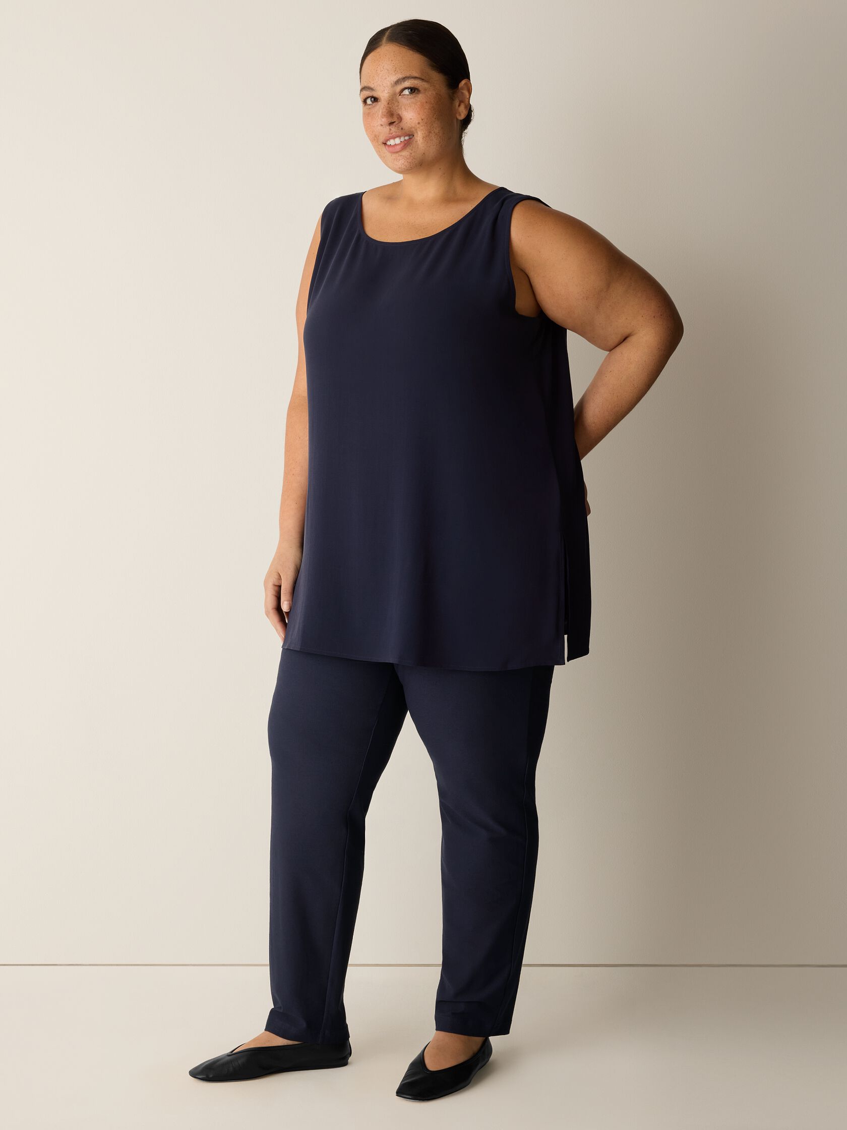 Silk Georgette Crepe Ballet Neck Long Tank