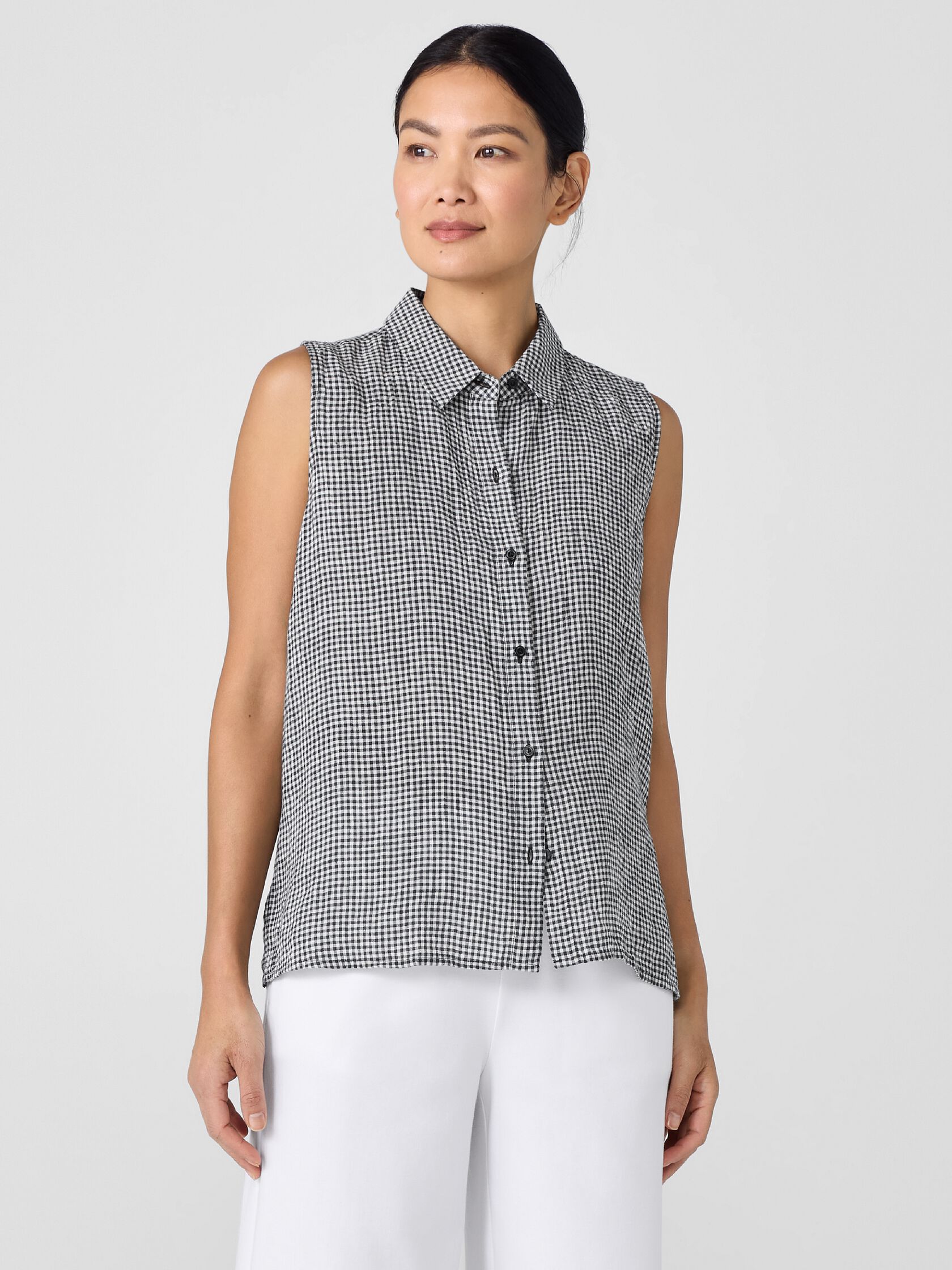 Puckered Organic Linen Sleeveless Shirt