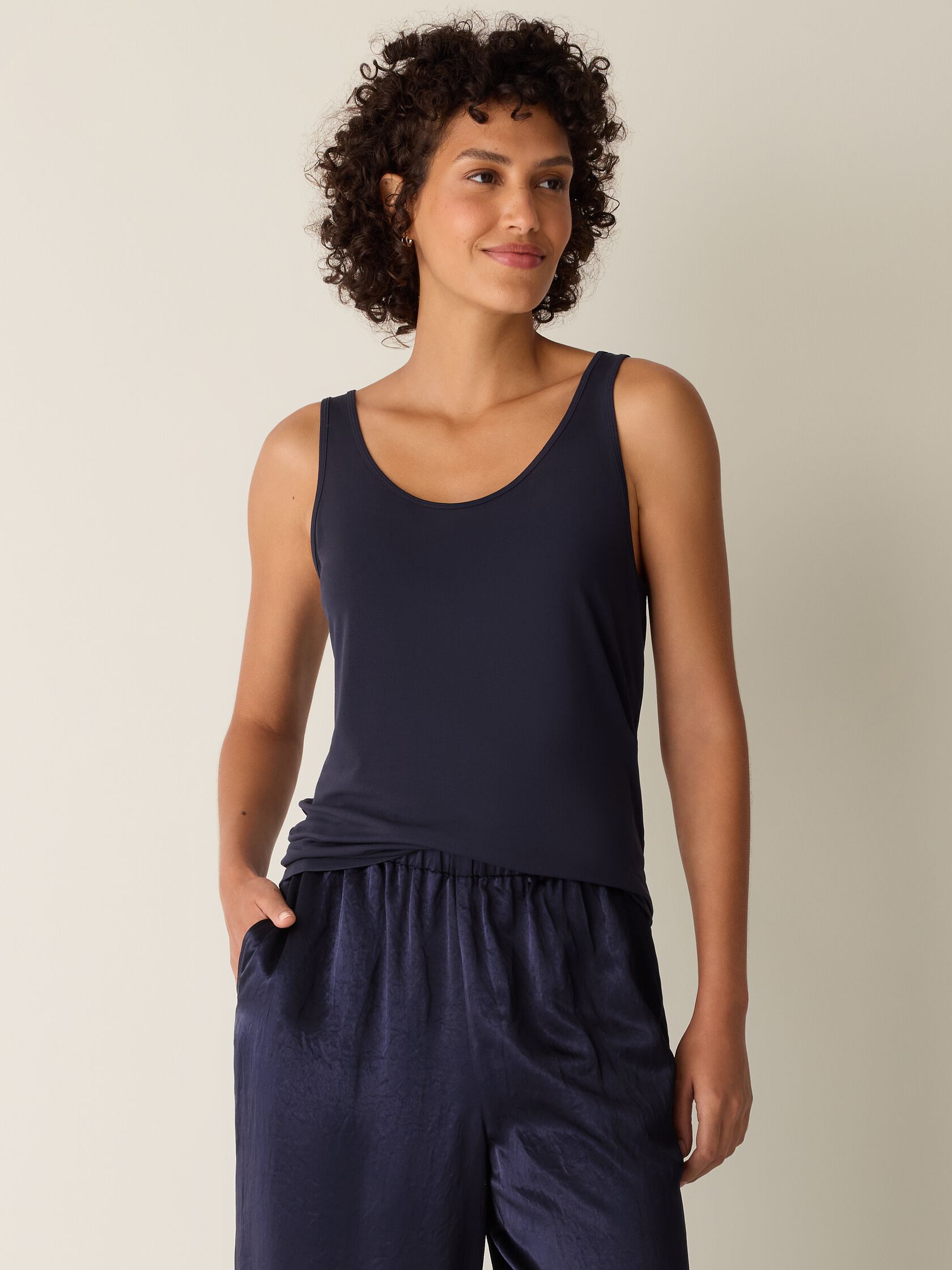 Stretch Silk Jersey Scoop Neck Tank