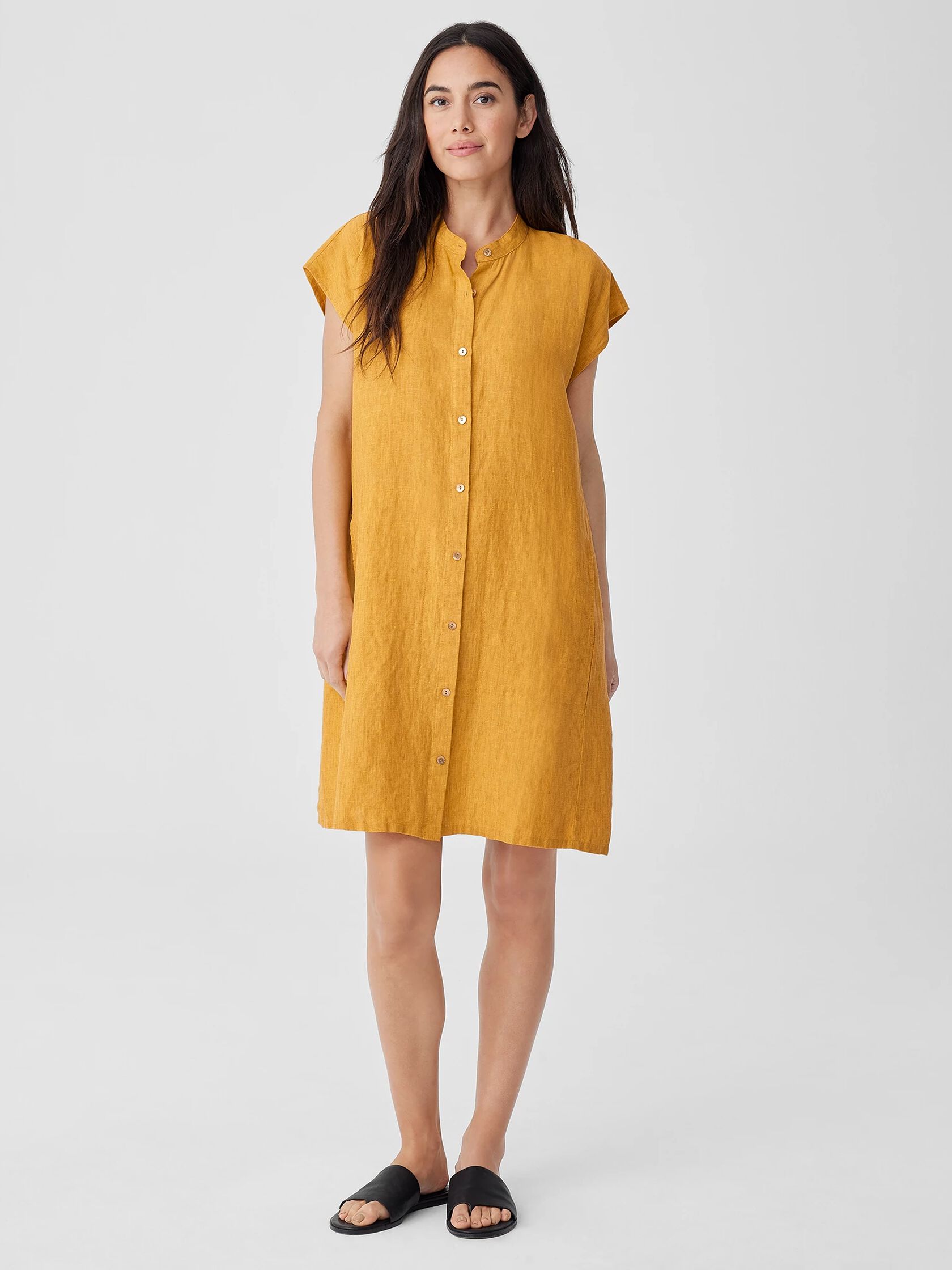 Washed Organic Linen Delave Shirtdress