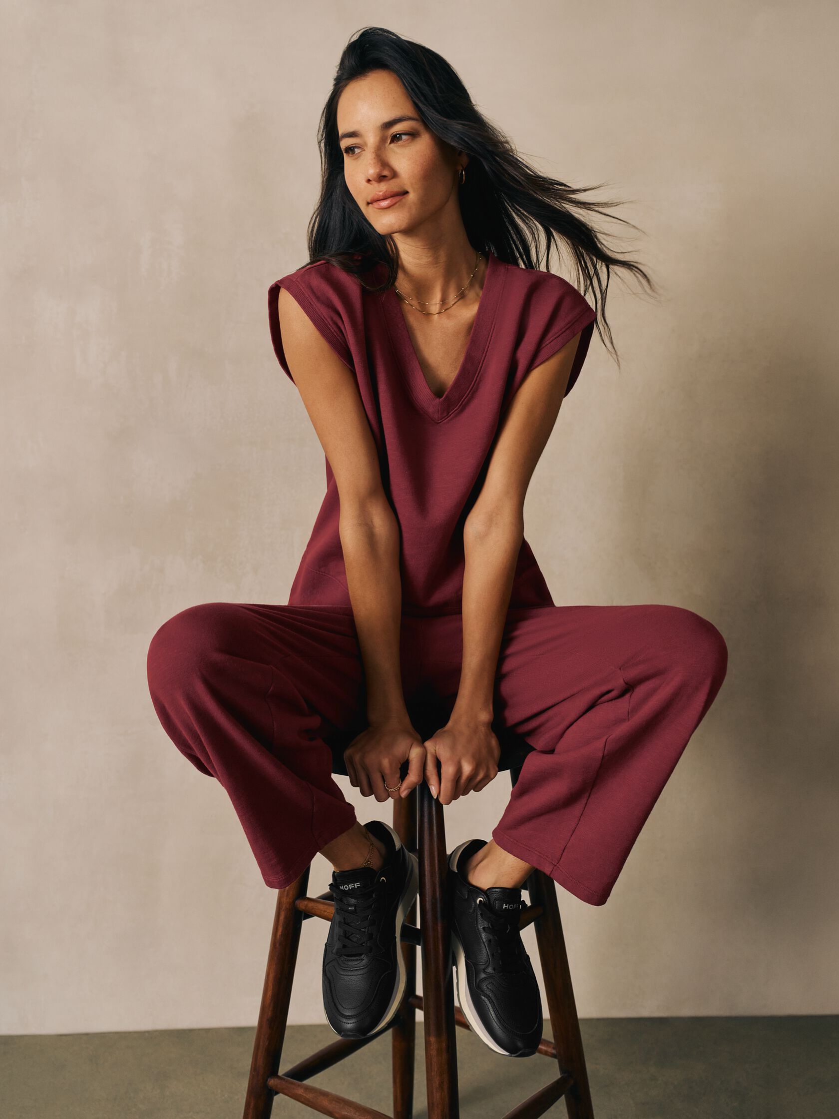 Garment-Dyed Organic Cotton Terry V-Neck Top