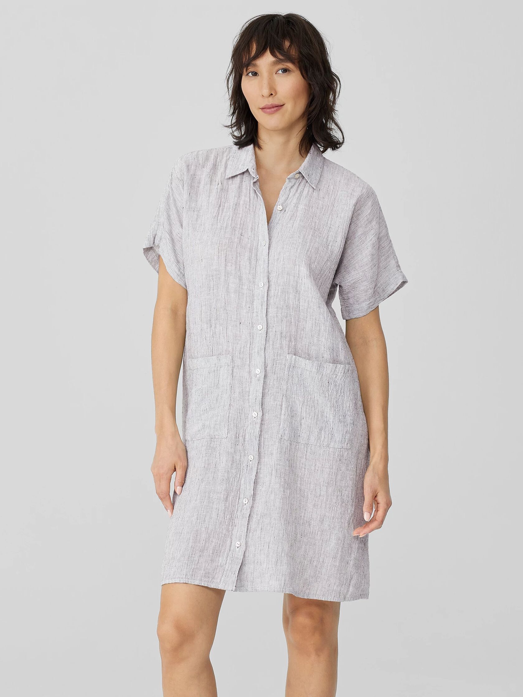 Striped Organic Linen Crinkle Shirtdress