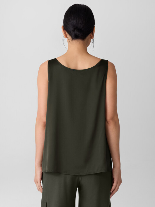 Stretch Silk Charmeuse Scoop Neck Tank