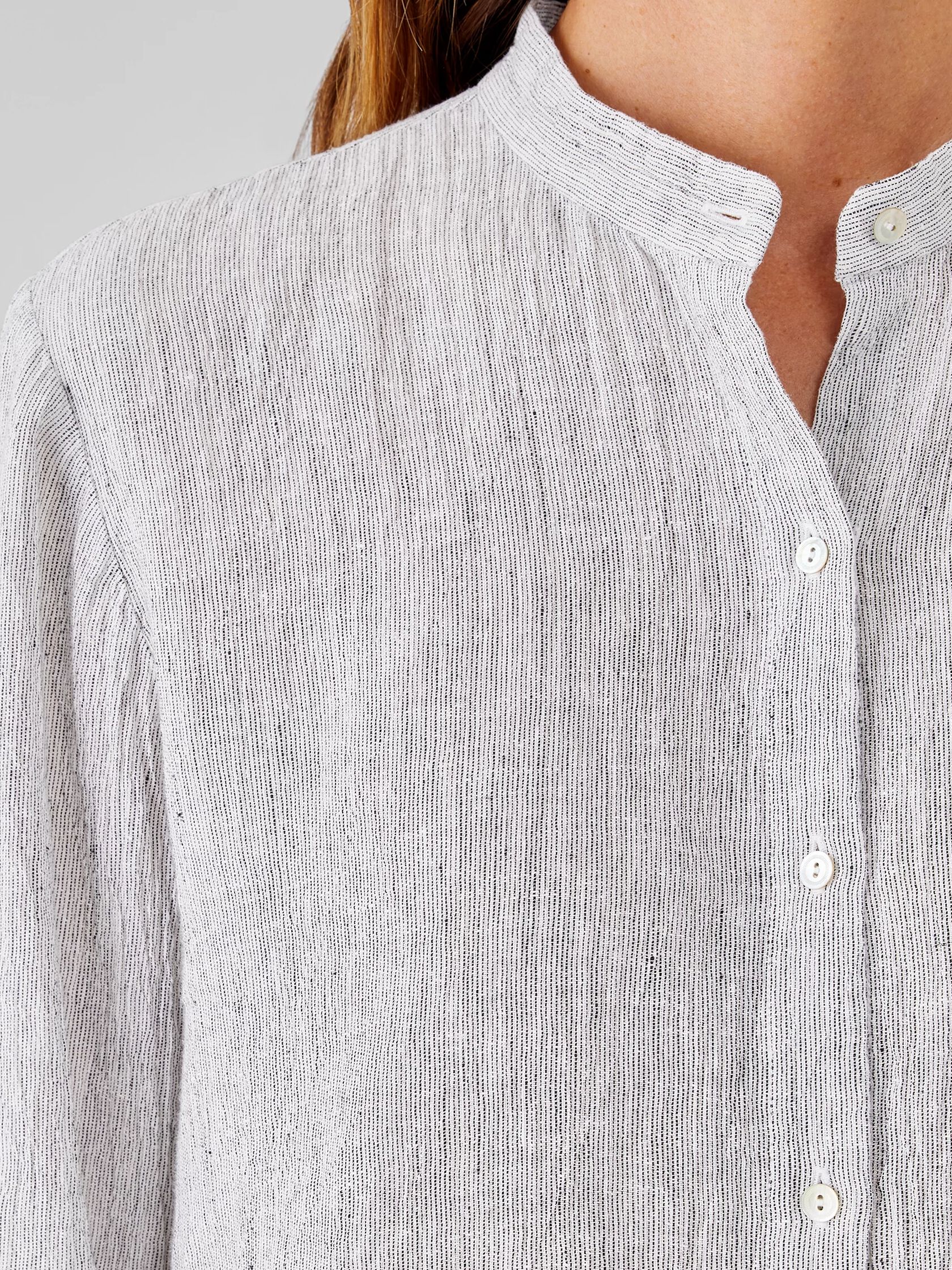 Striped Organic Linen Crinkle Mandarin Collar Shirt