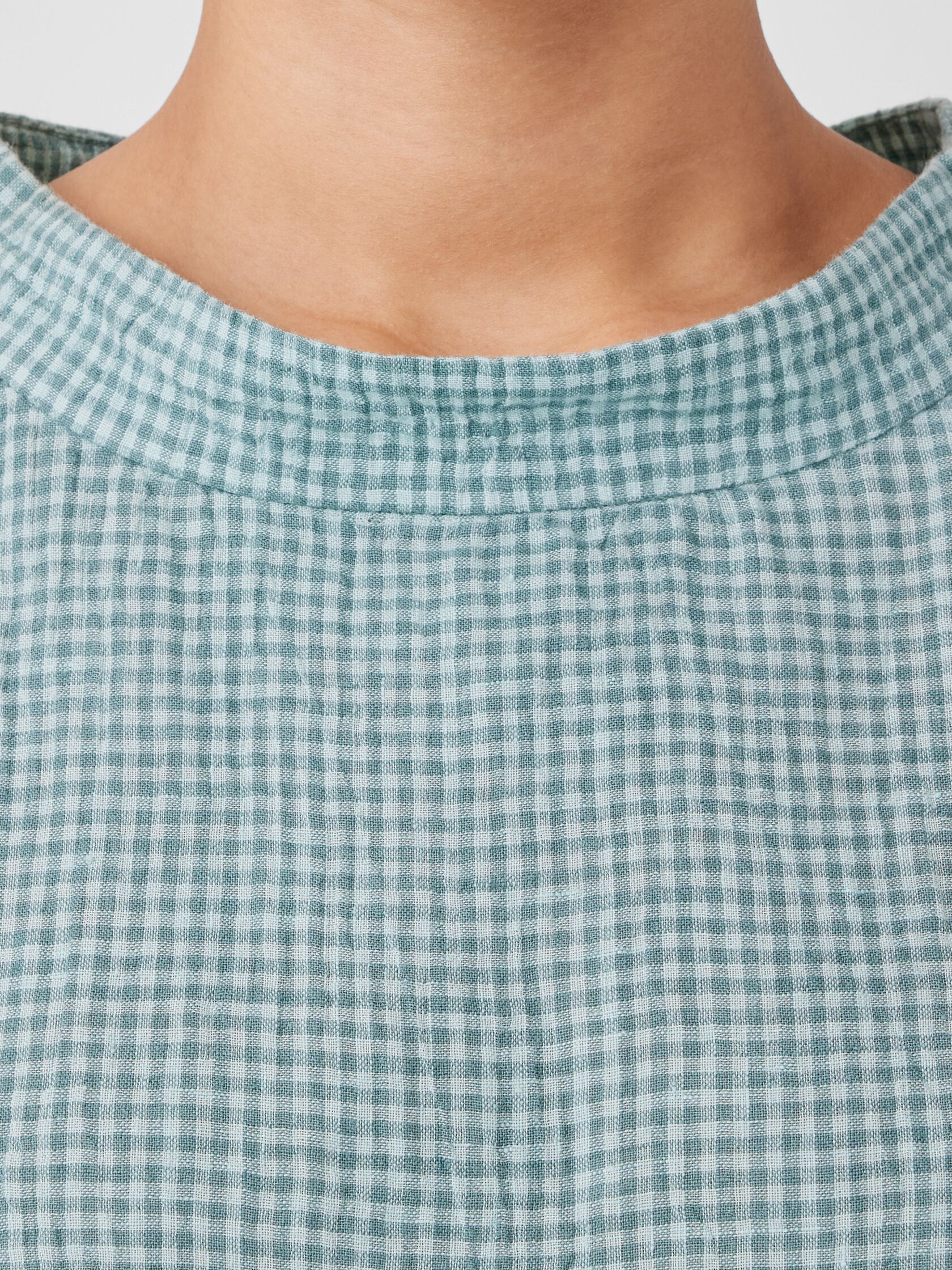 Puckered Organic Linen Mock Neck Top