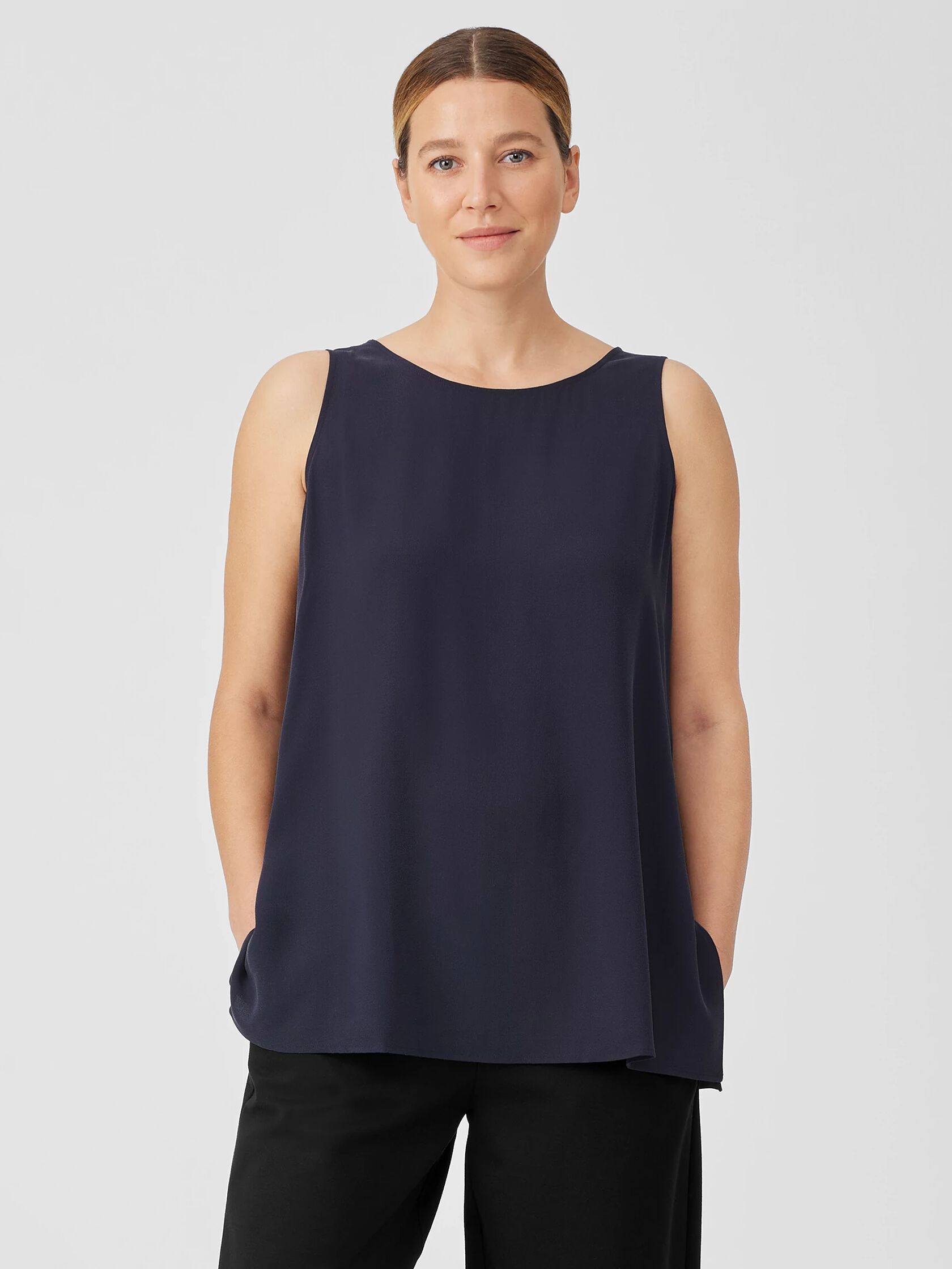 Silk Georgette Crepe Ballet Neck Tank