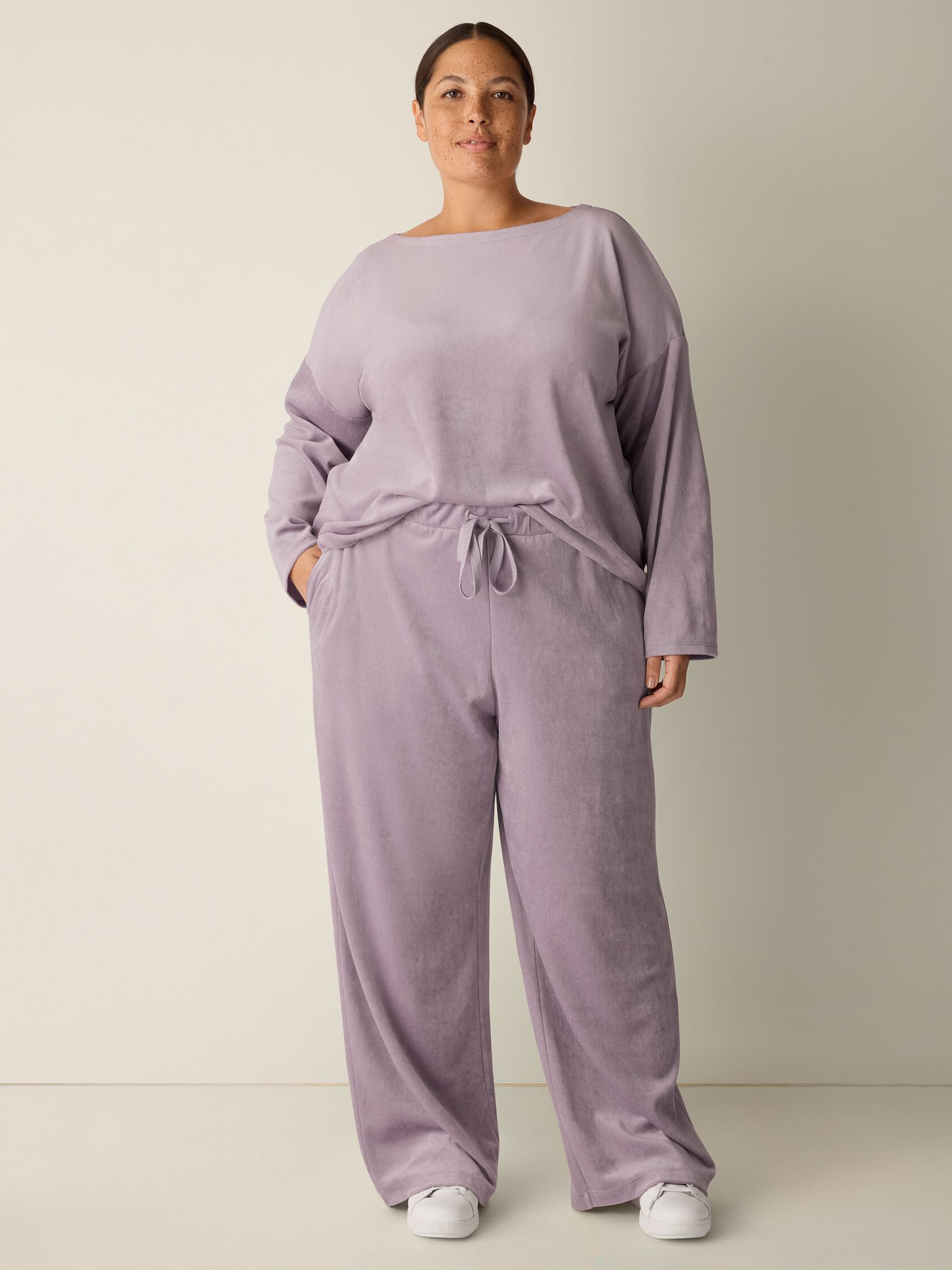 Cozy Velour Knit Wide-Leg Pant