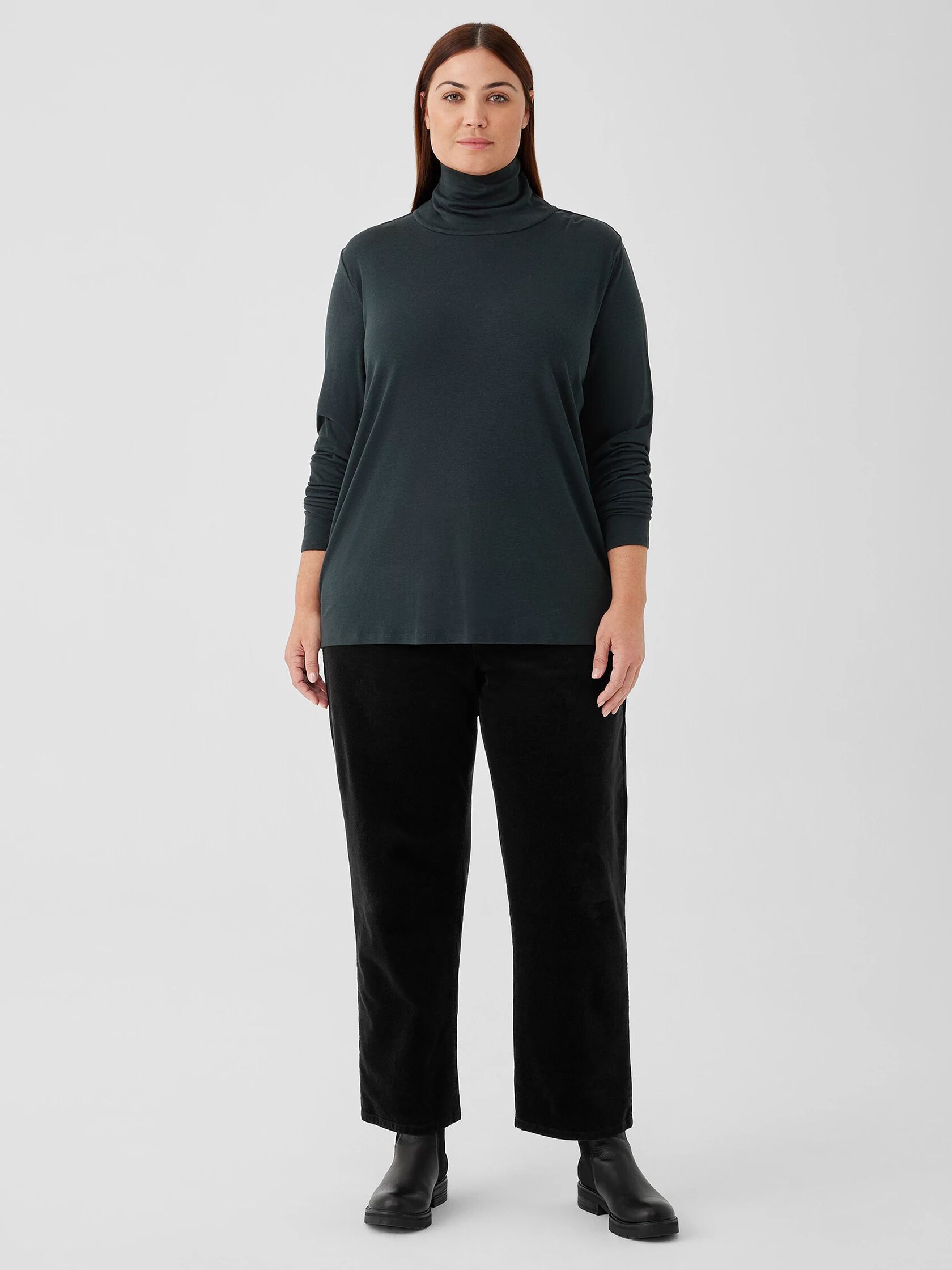 Ribbed Pima Cotton Blend Turtleneck Top