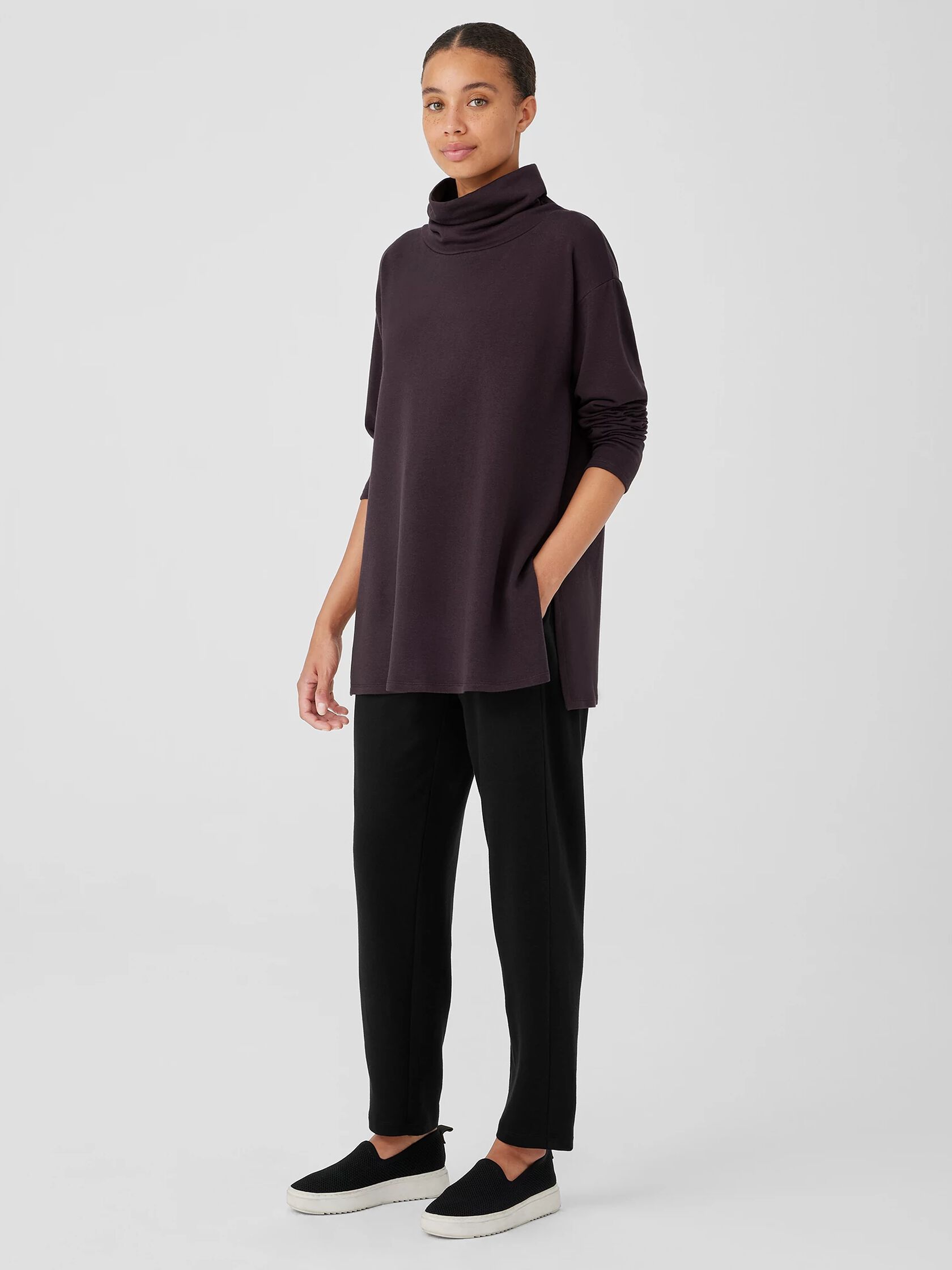 Cozy Brushed Terry Hug Funnel Neck Long Top