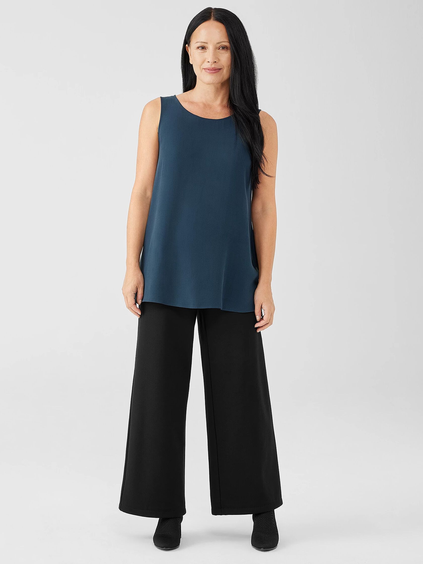 Silk Georgette Crepe Ballet Neck Tank