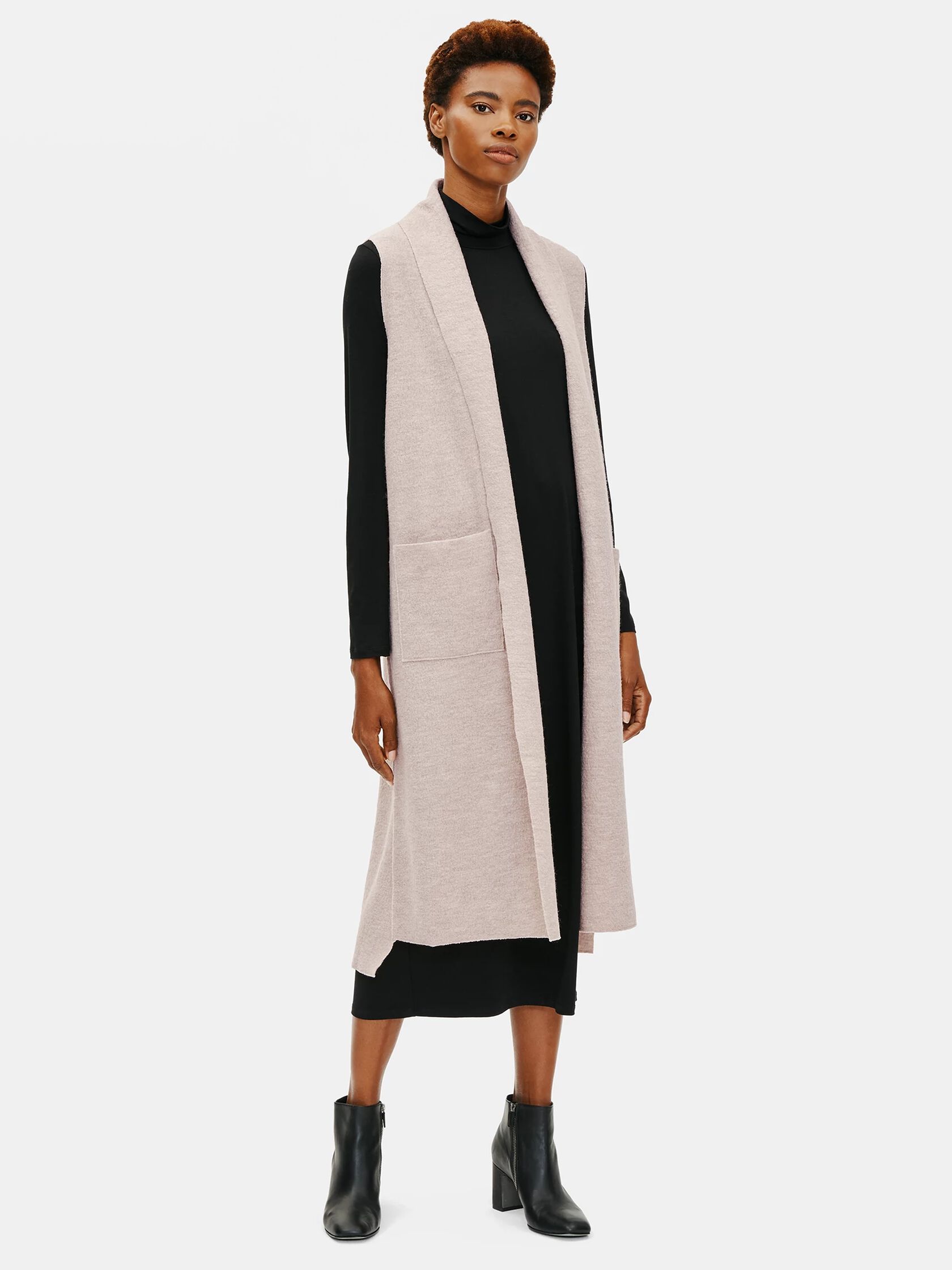 Lightweight Boiled Wool Long Vest in Responsible Wool