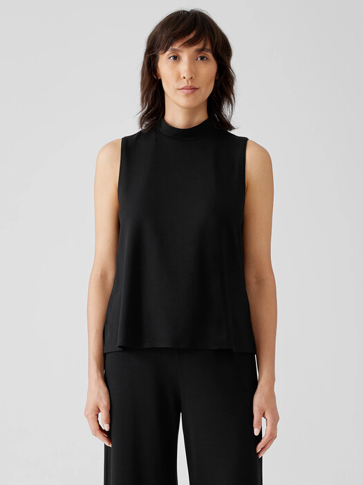 Stretch Jersey Knit Mock Neck Tank
