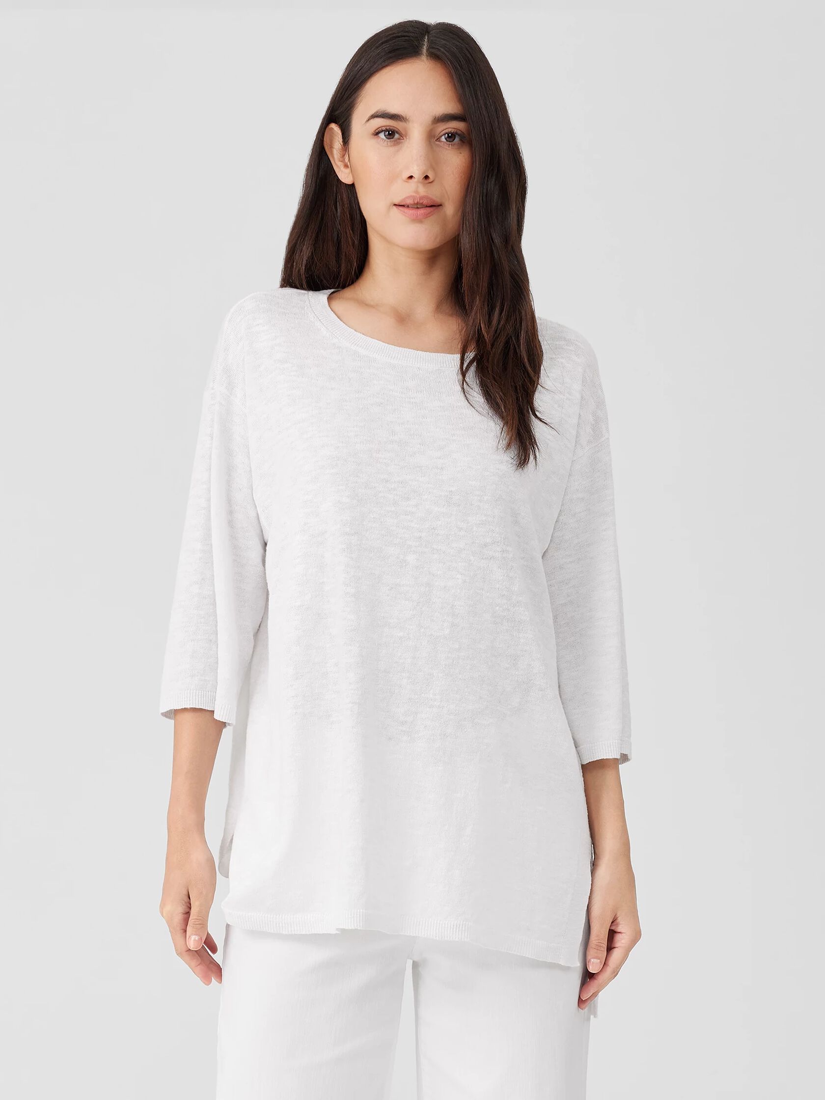 Organic Linen Cotton Slub Crew Neck Long Top