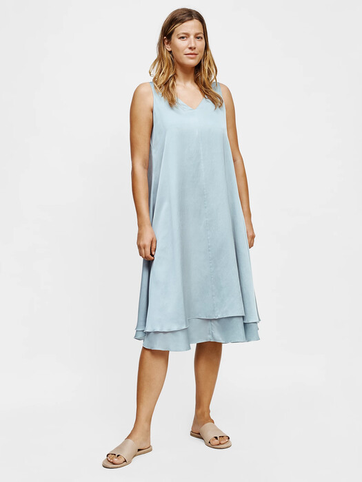 Washed Silk Cotton V-Neck Dress