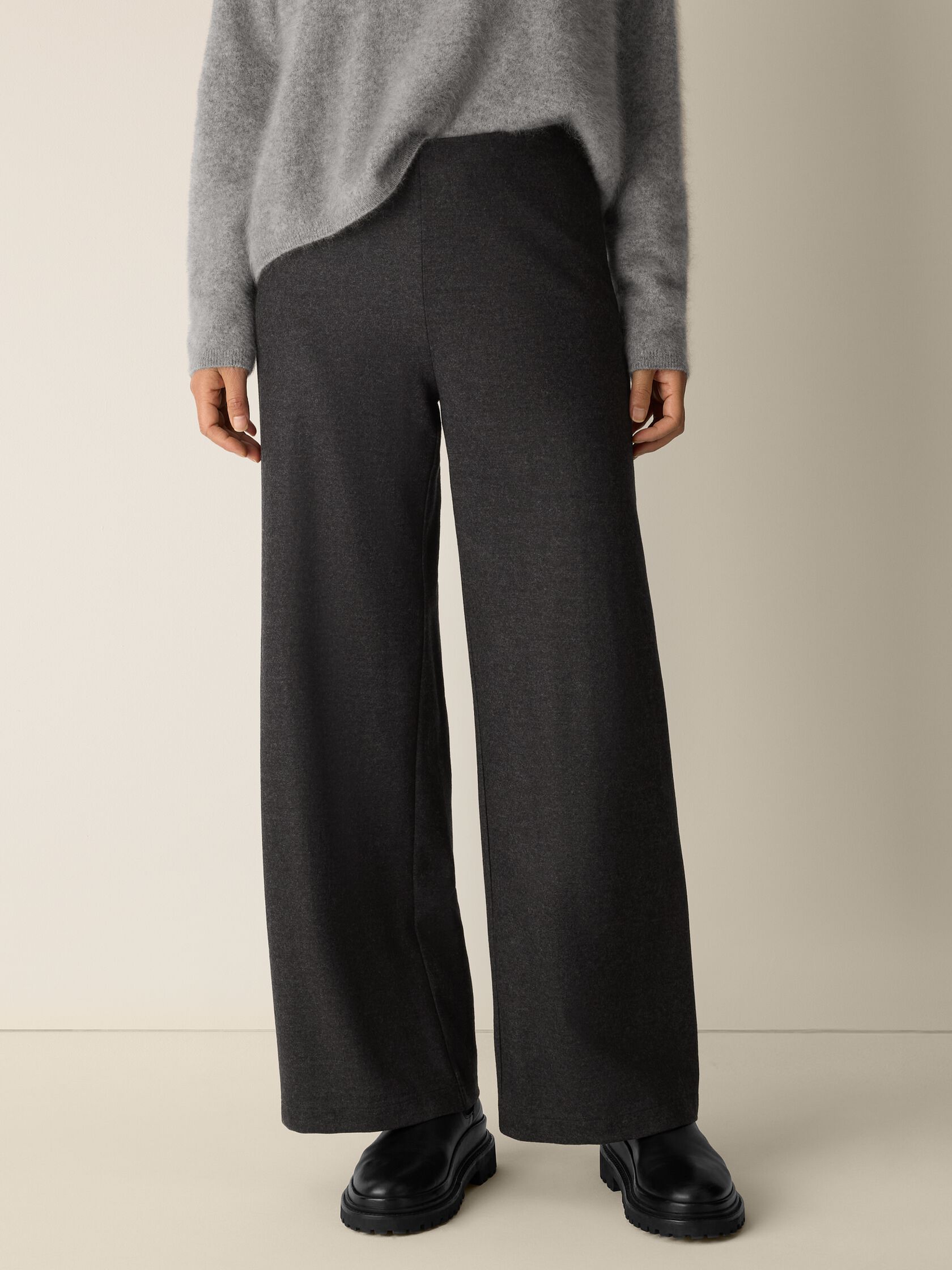 Mélange Boiled Wool Jersey Wide-Leg Pant in Regenerative Wool