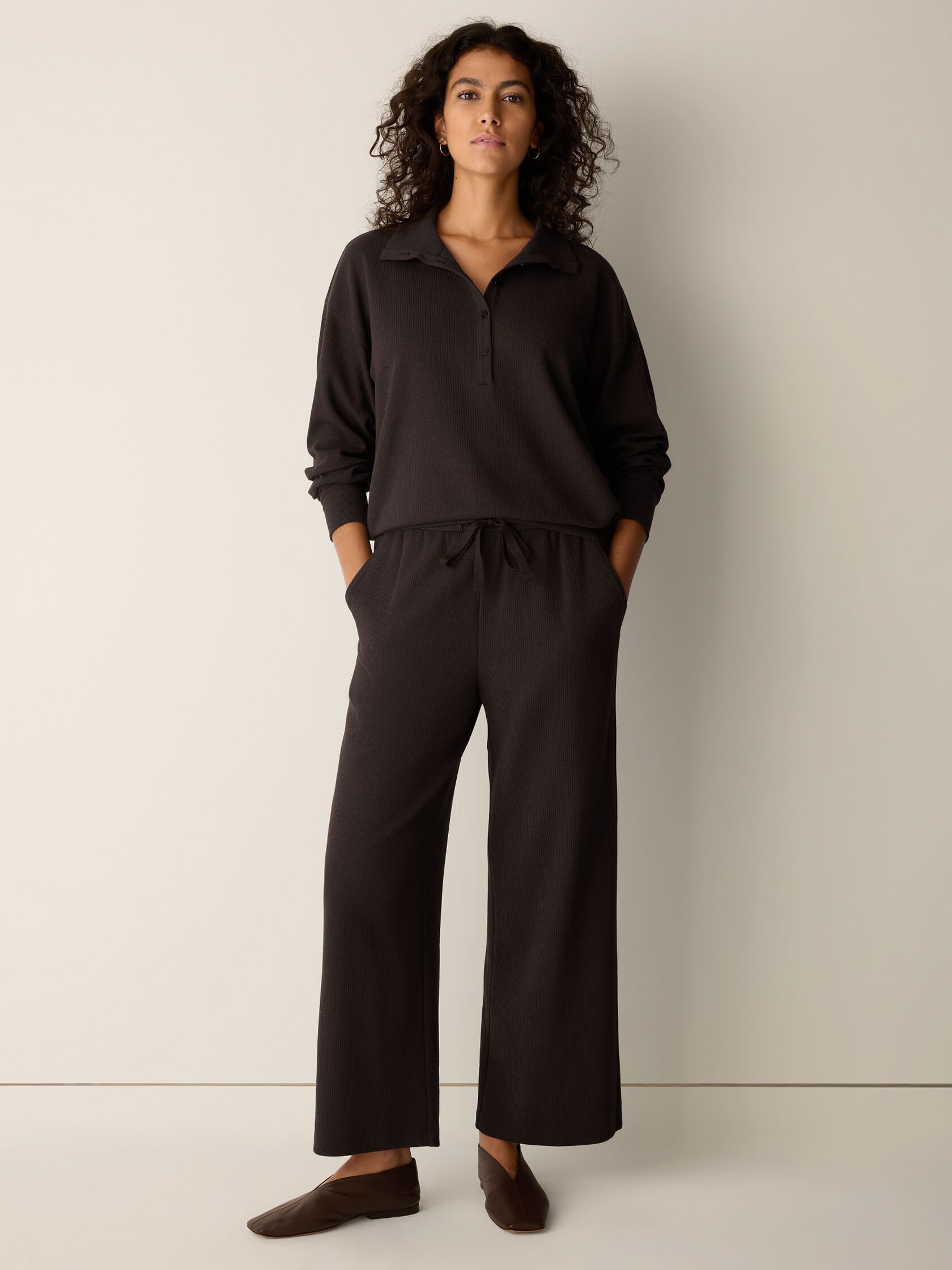 Waffle Cotton Blend Doubleknit Wide-Leg Pant