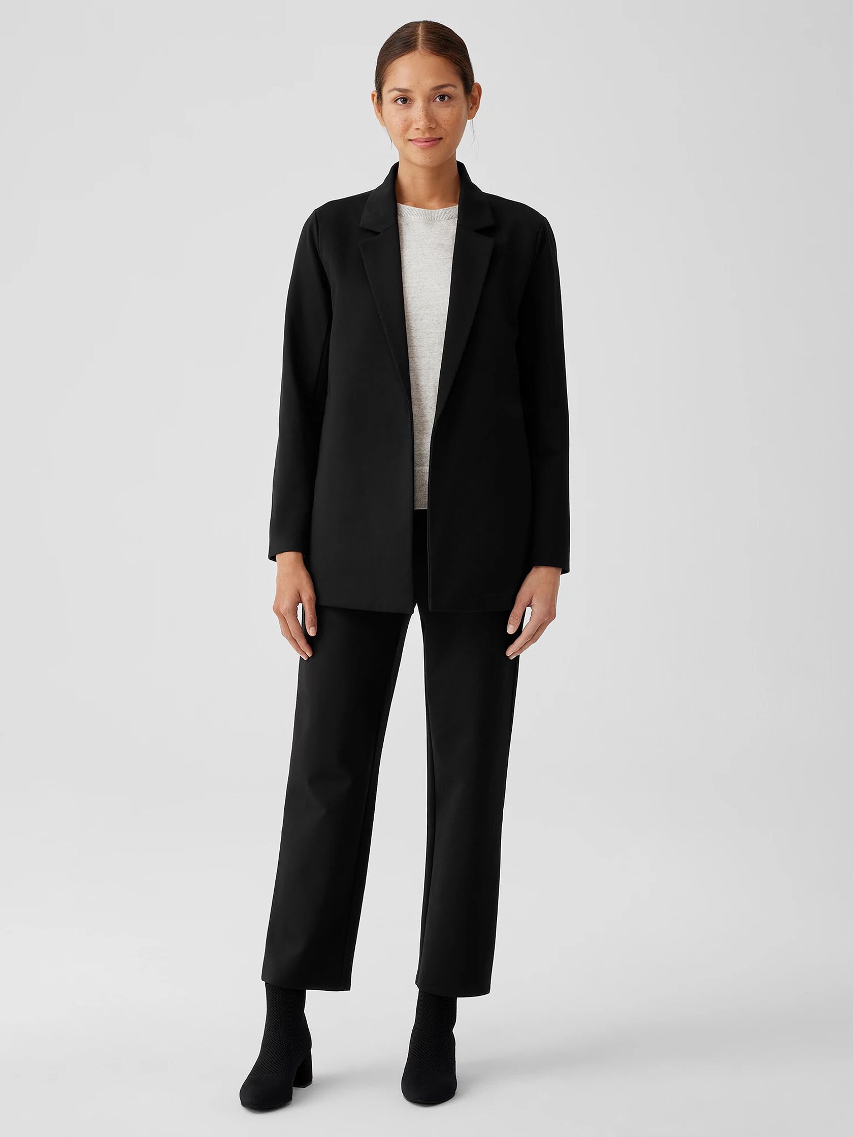 Washable Flex Ponte Notch Collar Long Blazer