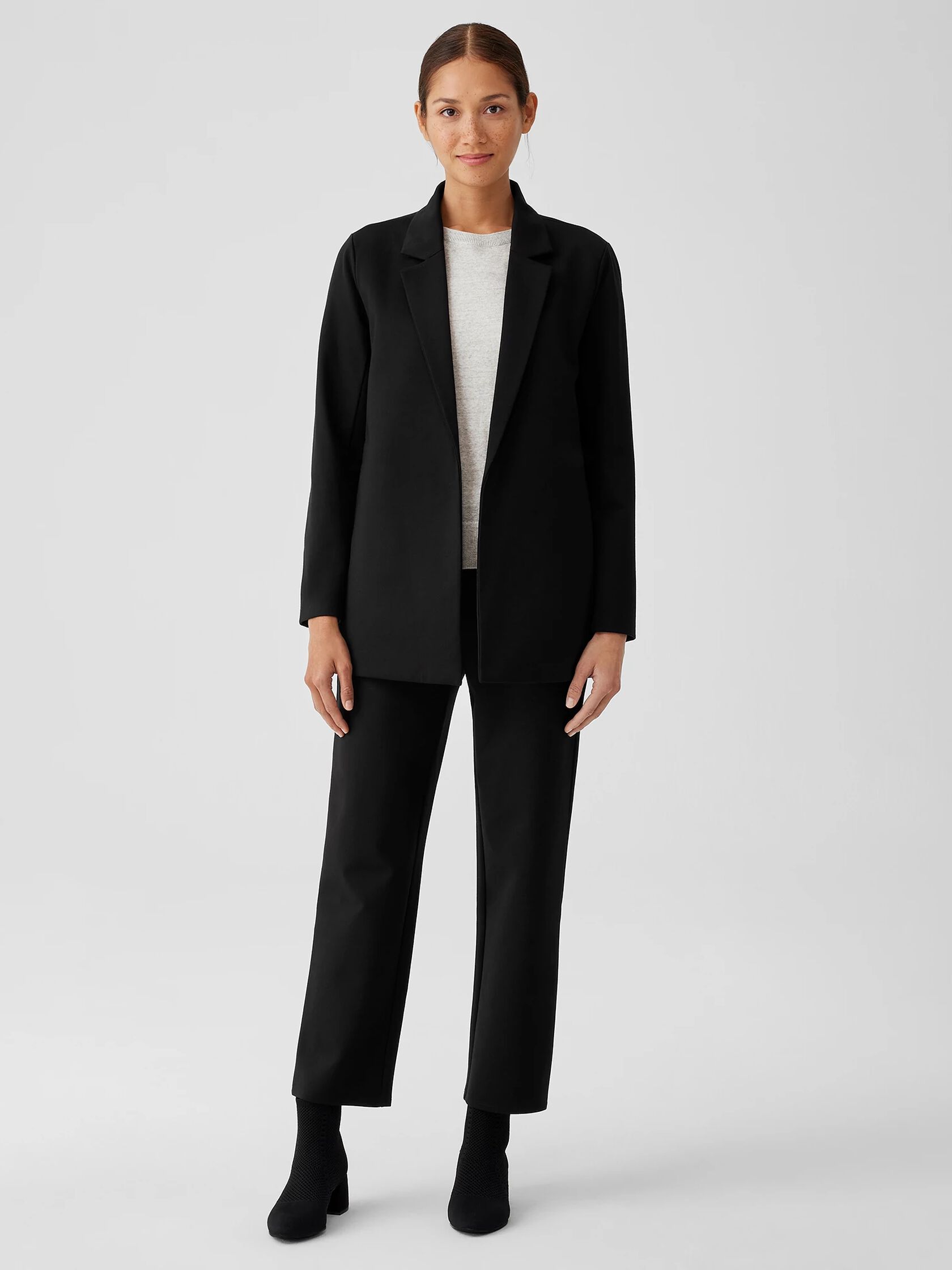 Washable Flex Ponte Notch Collar Long Blazer | EILEEN FISHER