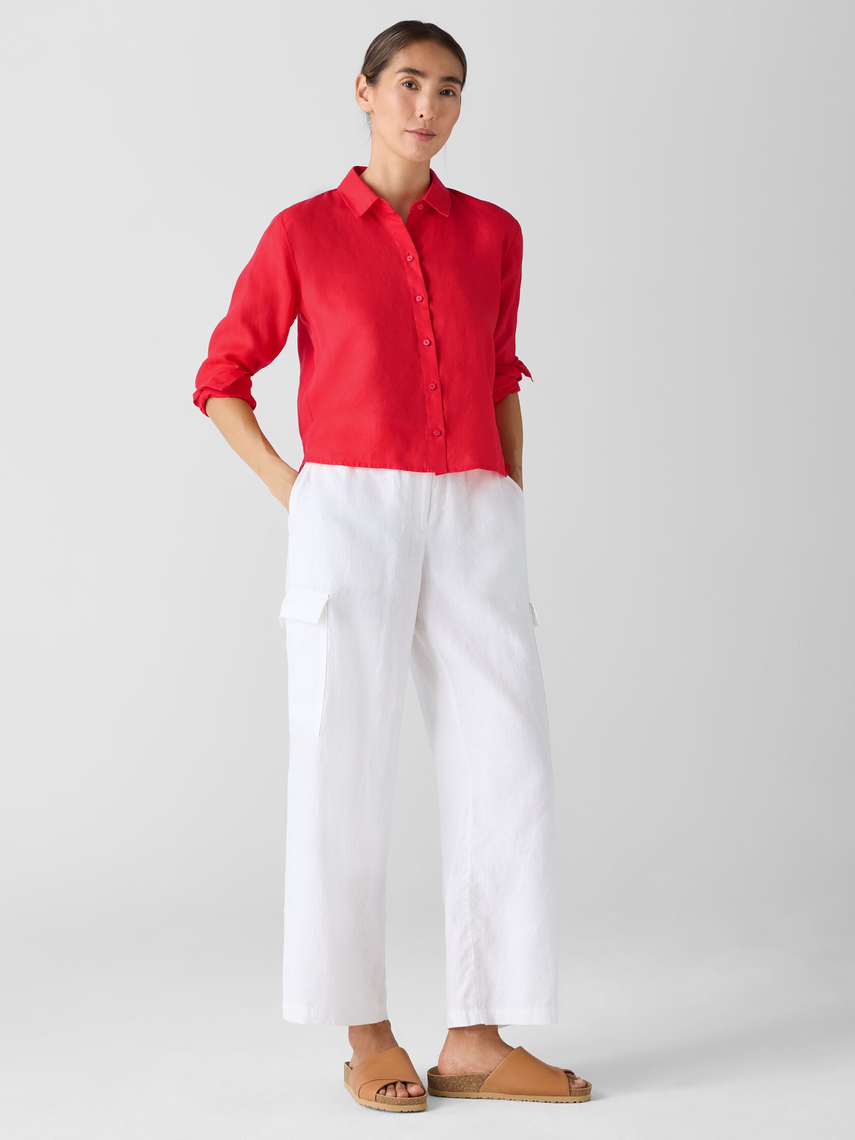 Organic Handkerchief Linen Classic Collar Short Shirt