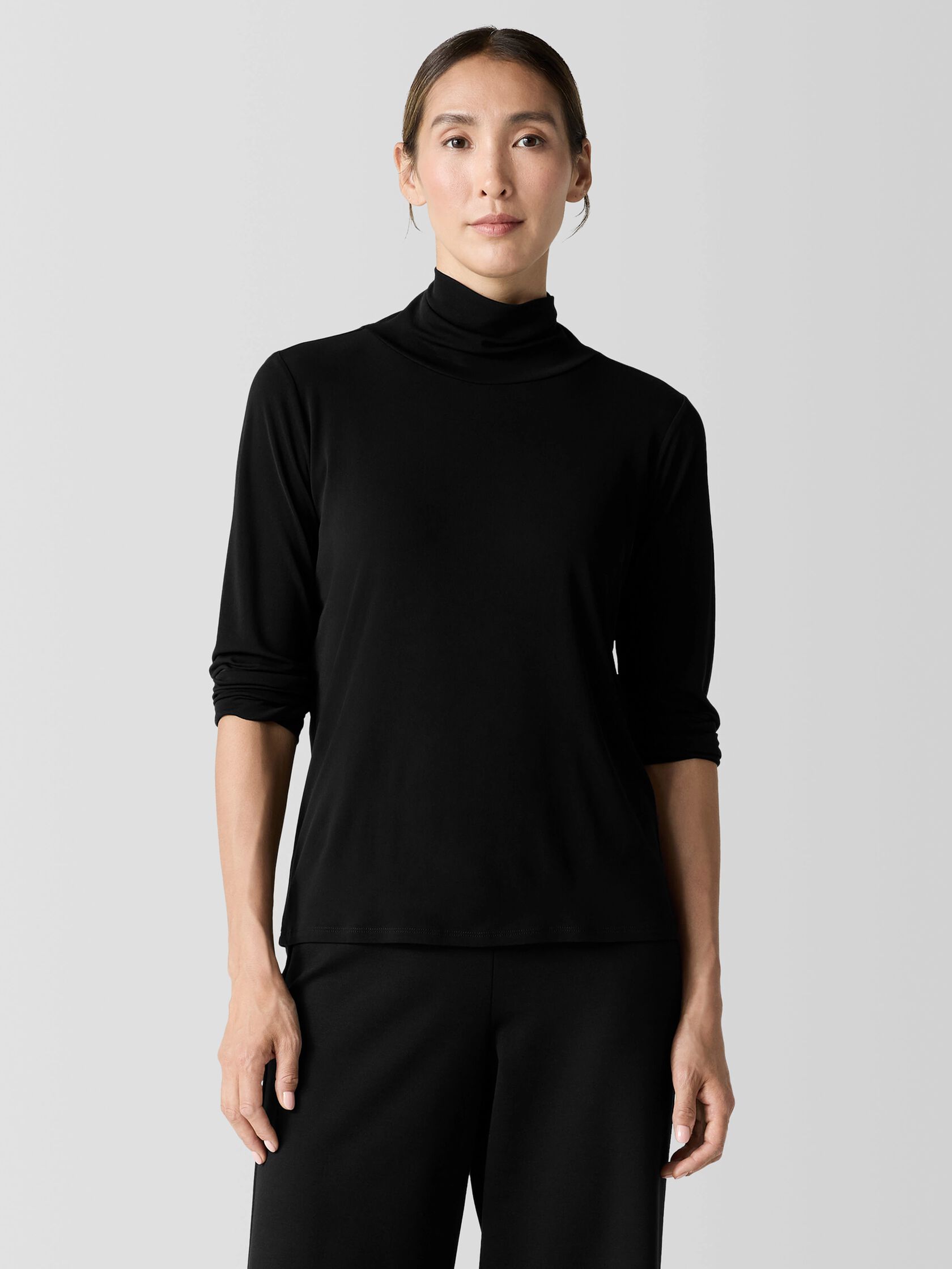 Stretch Silk Jersey Turtleneck Top